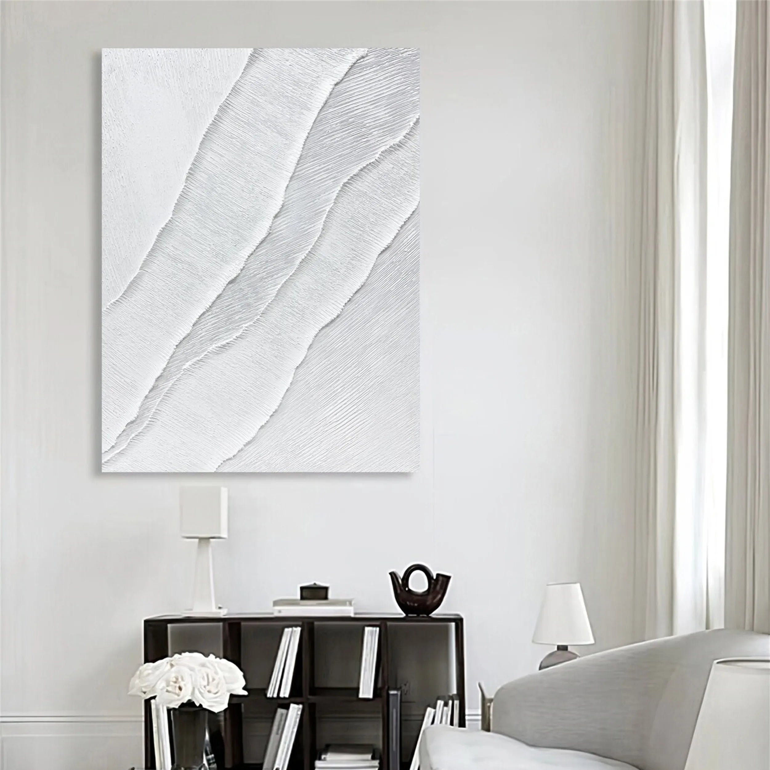 White Minimalist Textured Painting Canvas #MM184