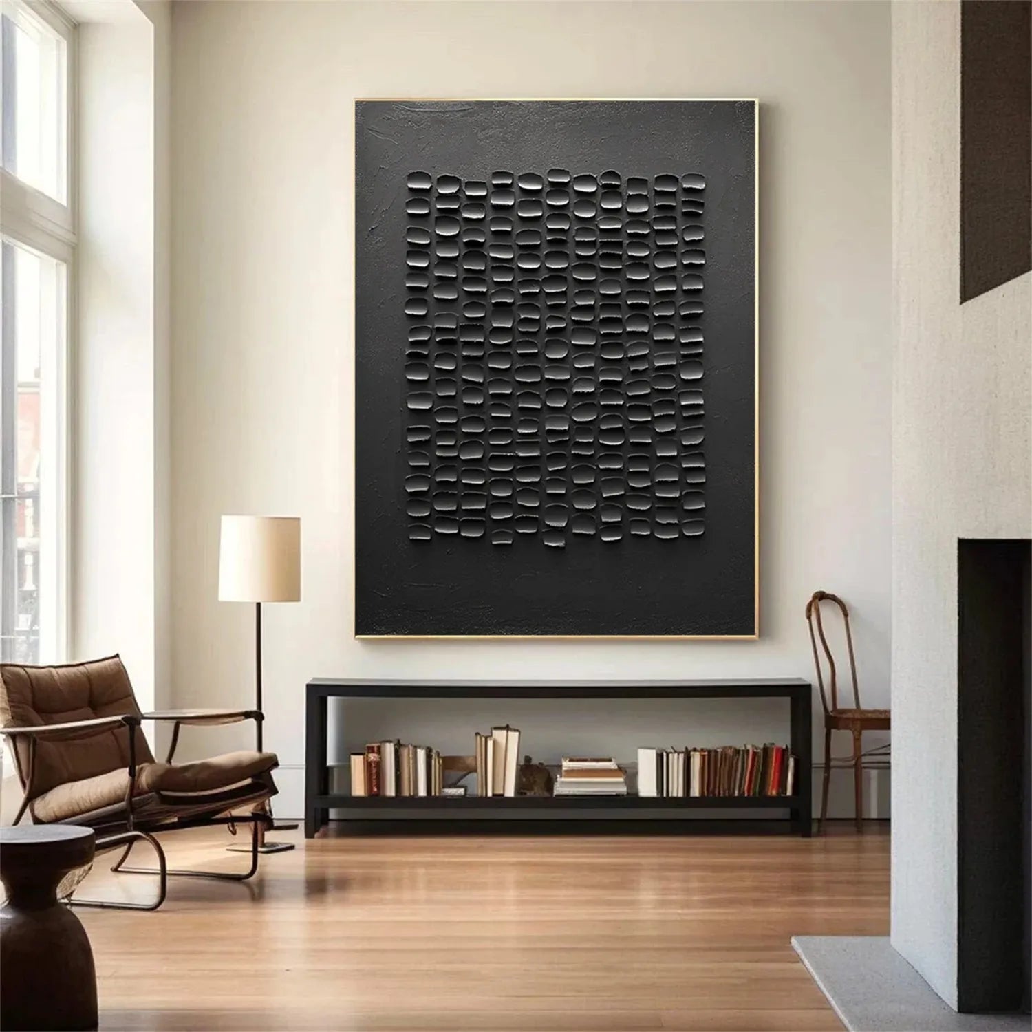 Black Plaster Art Minimalist Textured Painting #MZ095