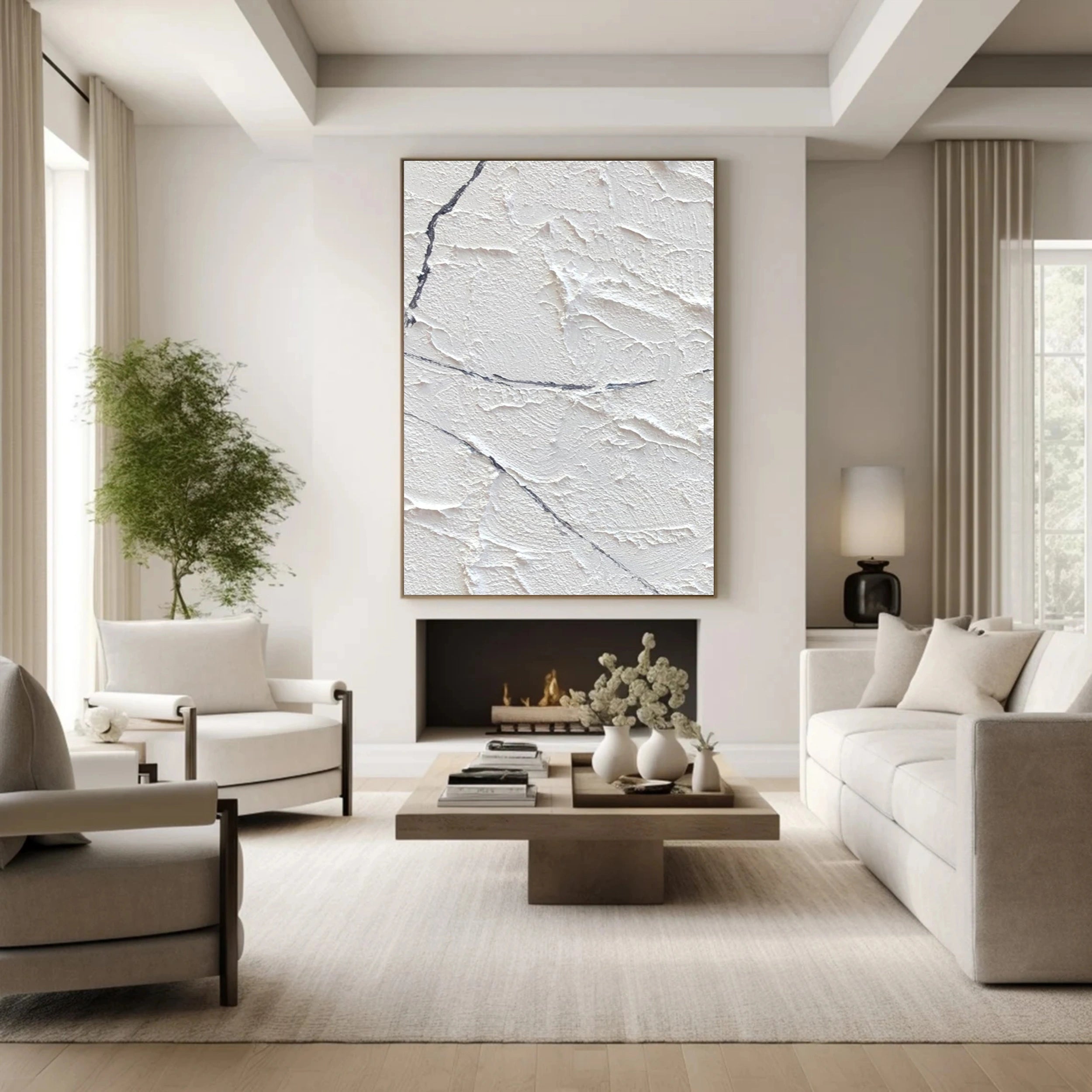 White Minimalist Textured Painting Canvas #MM142