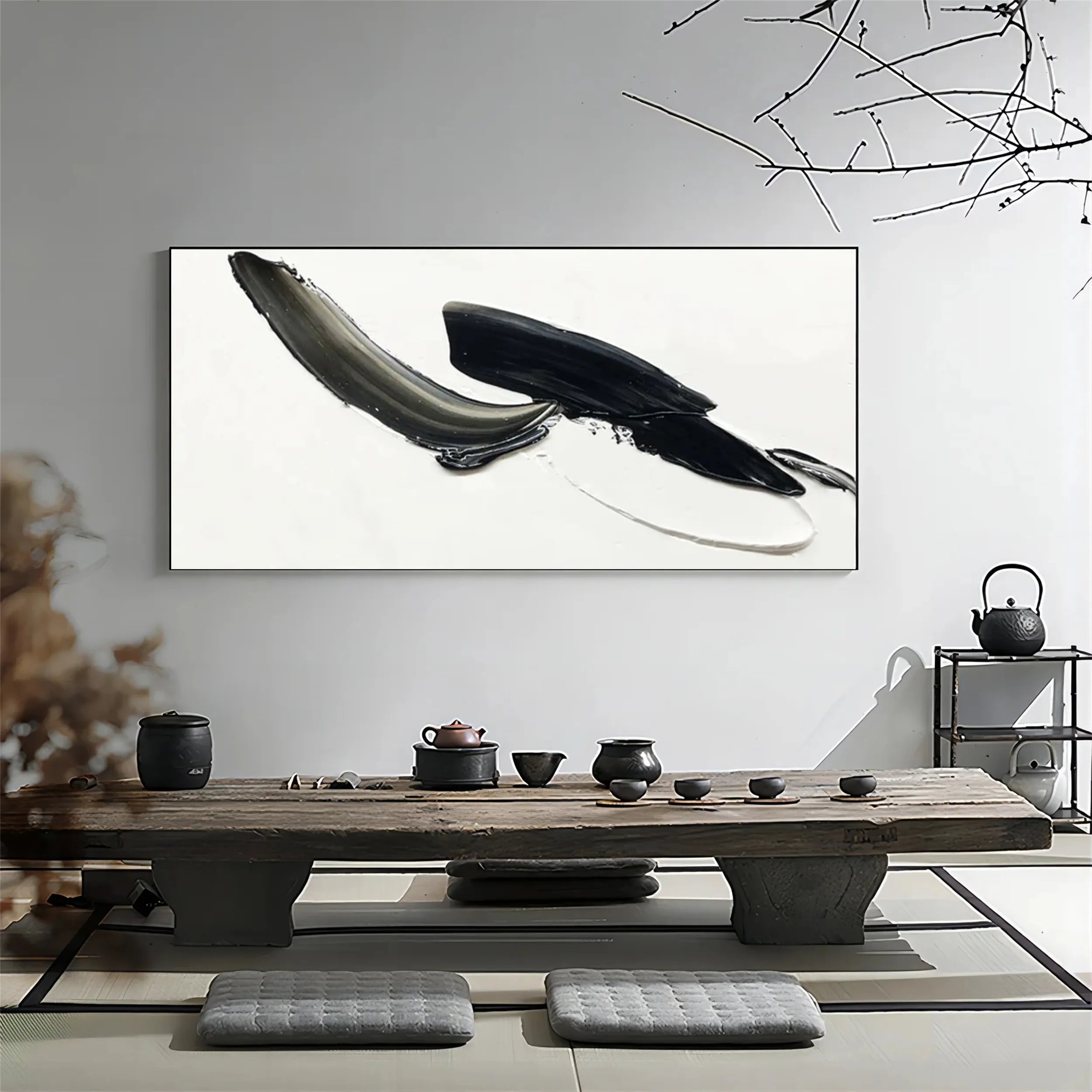 White & Black Minimalist Textured Painting Canvas #MM210