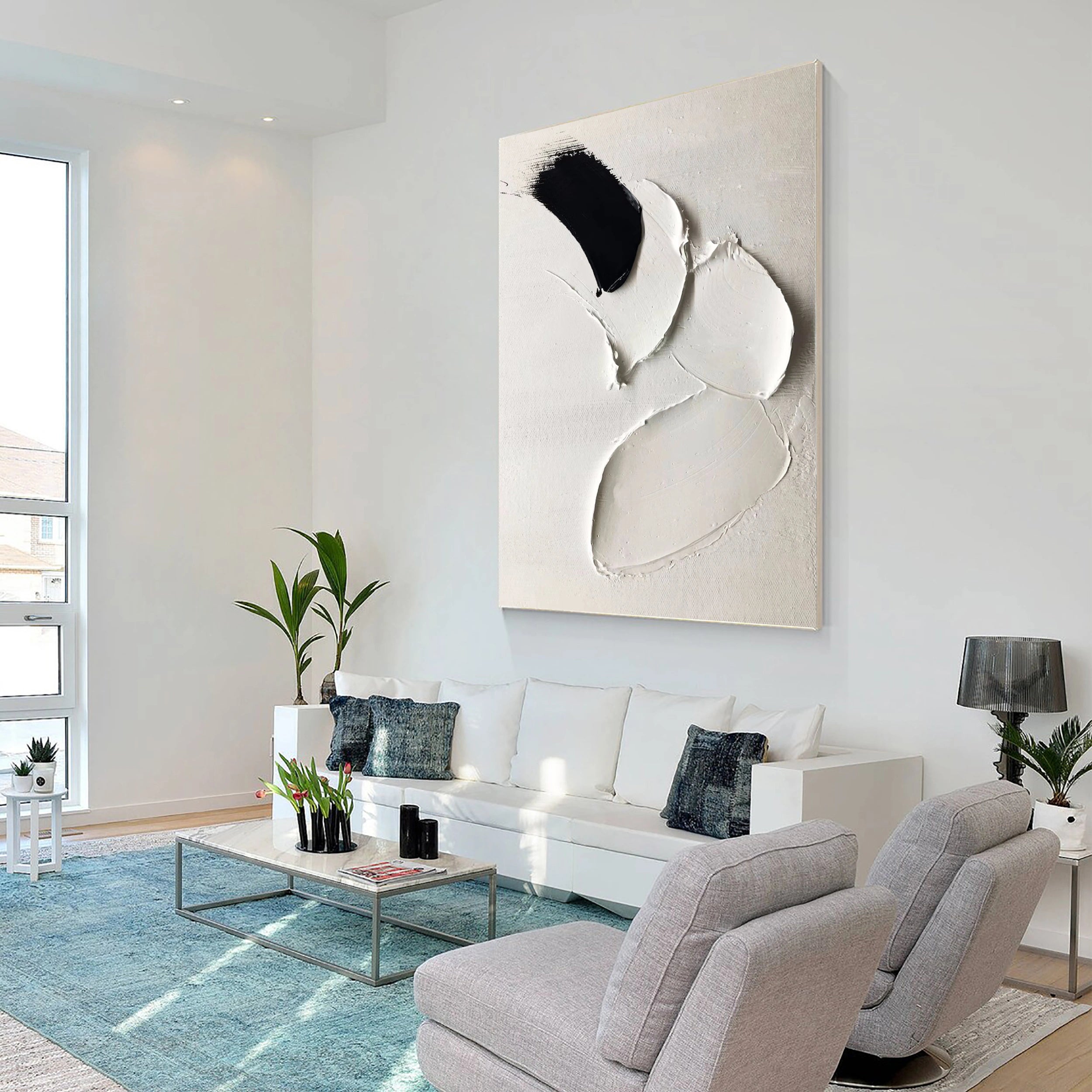 White & Black Minimalist Textured Painting Canvas #MM134
