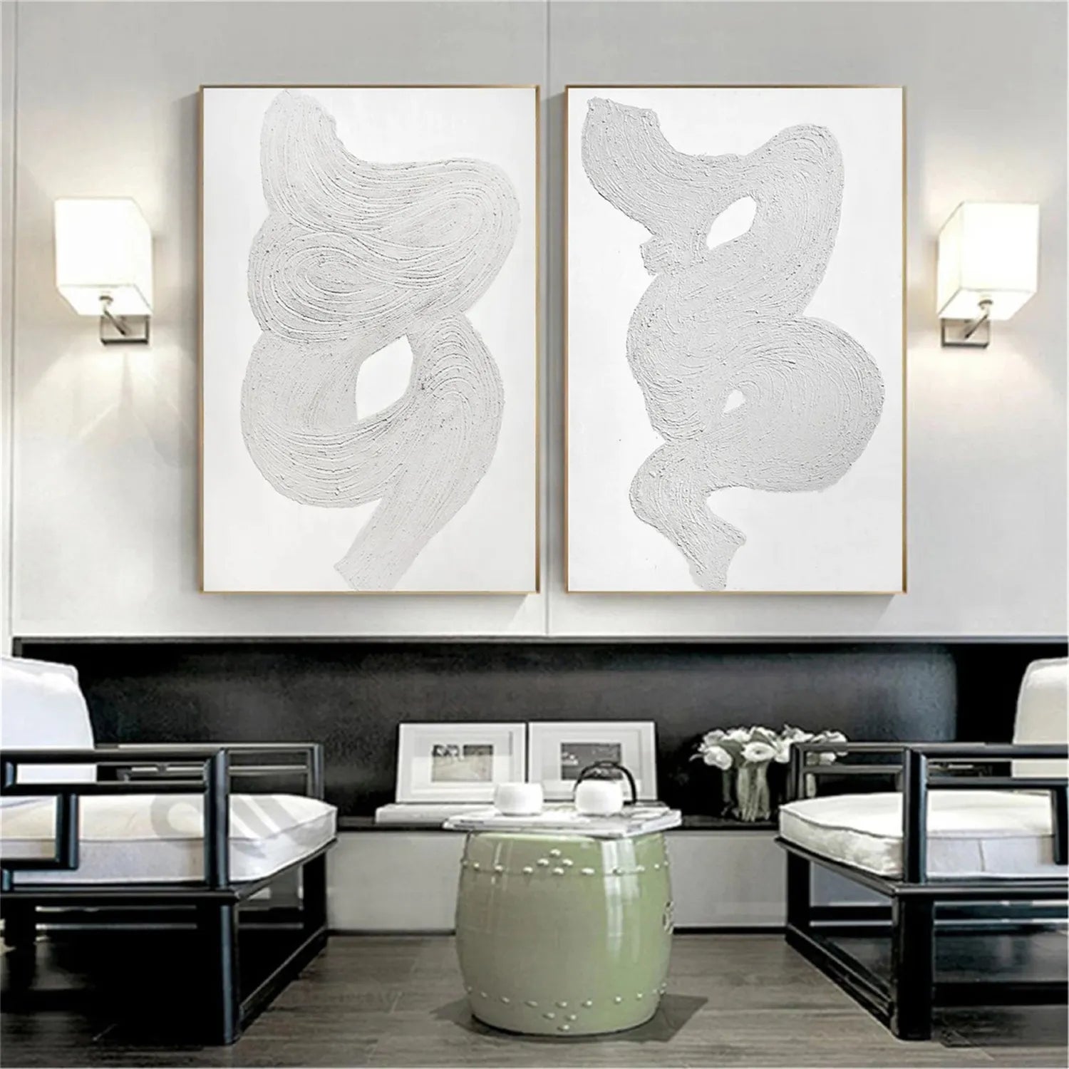 White Minimalist Textured Paintings Canvas Set of 2 #MM276