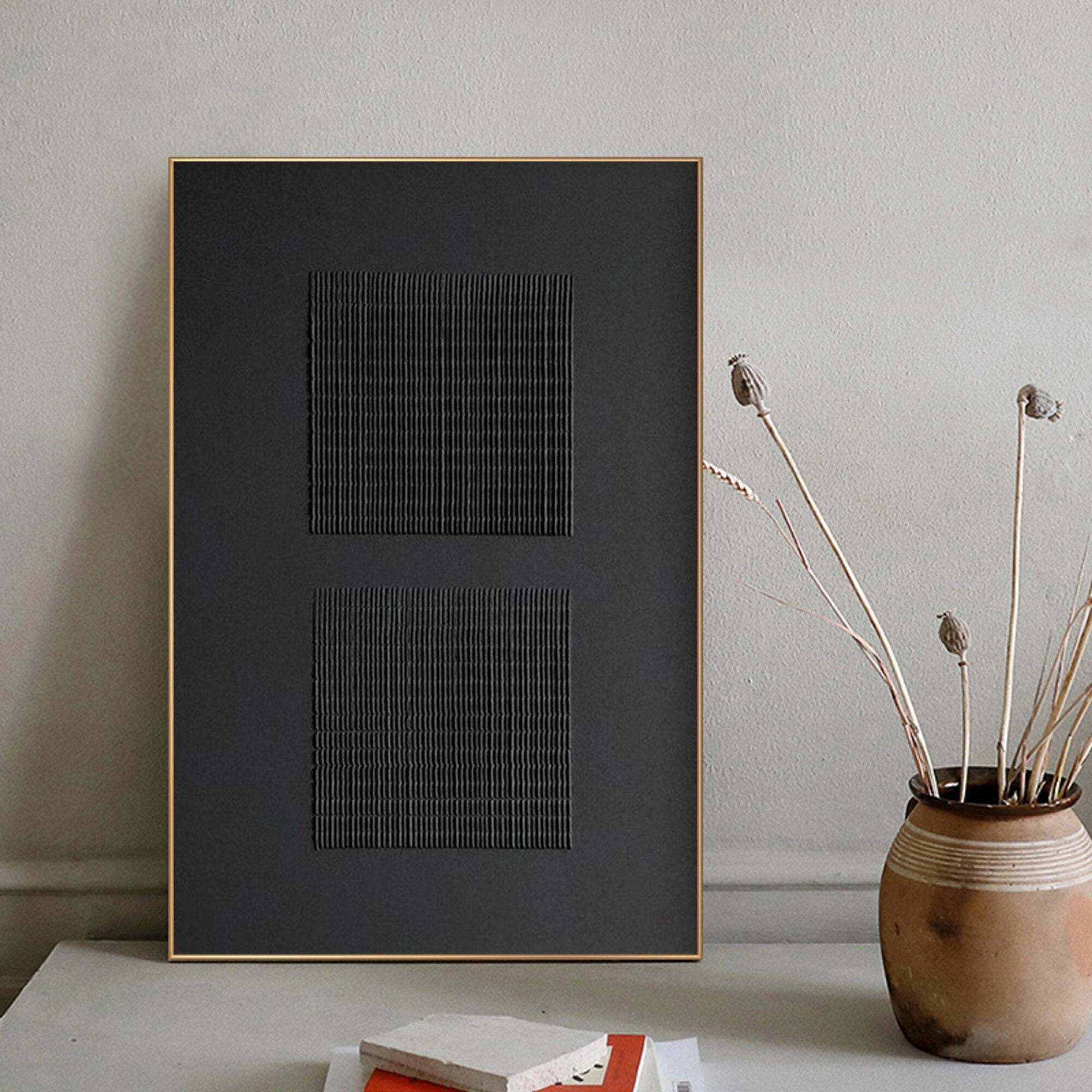 Black Minimalist Textured Painting Canvas #MZ012