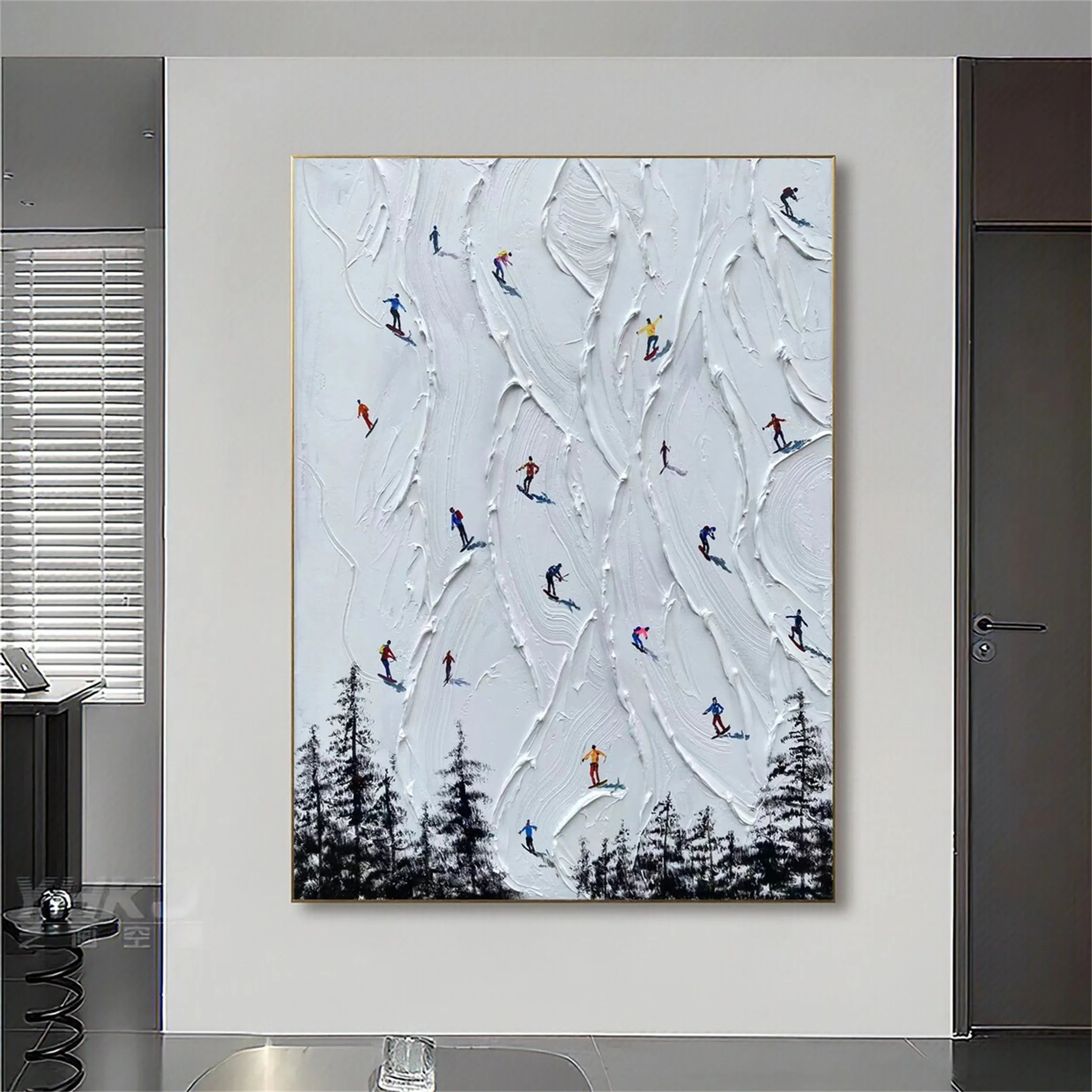 Skiing Sport Art Textured Painting Canvas #MM223
