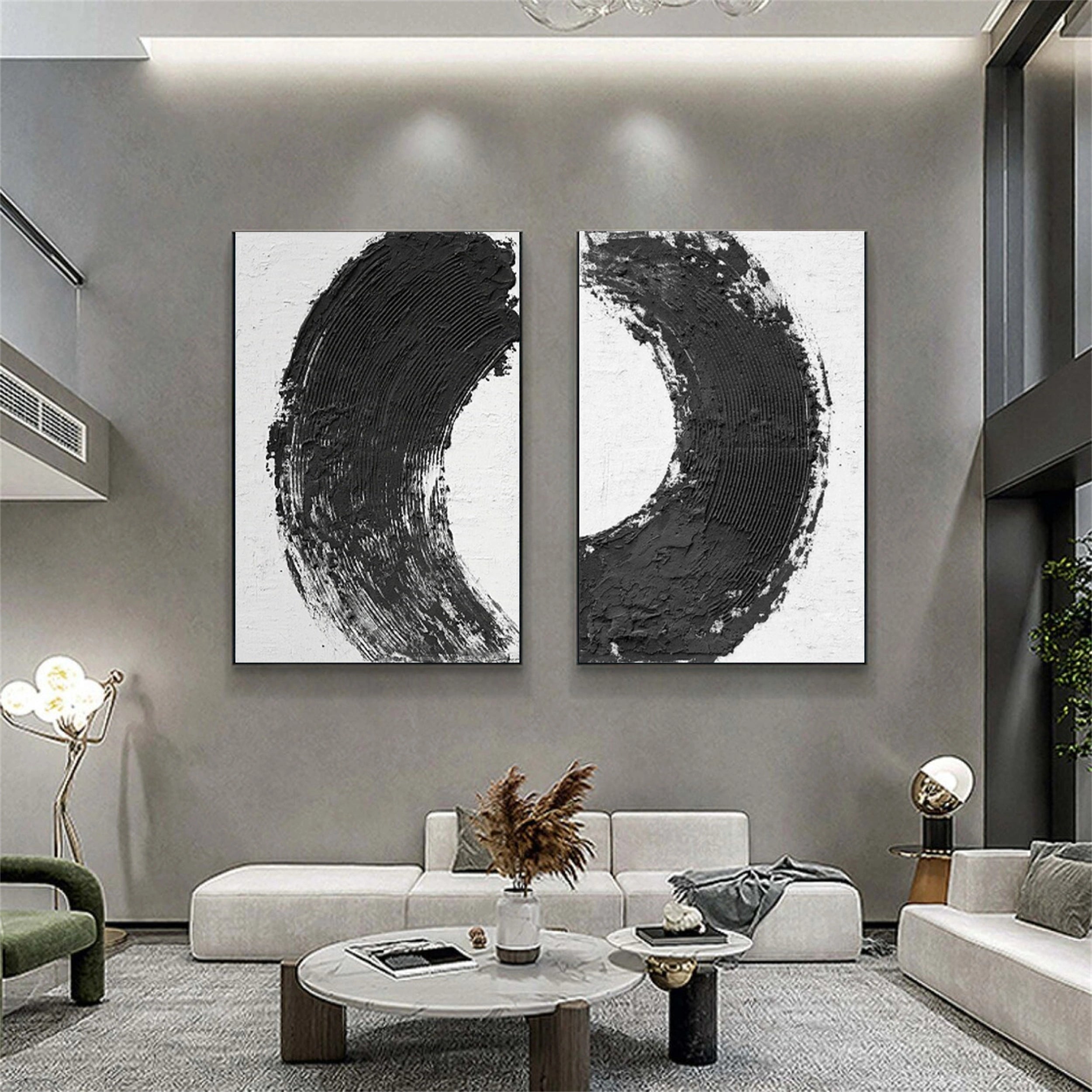 Black White Textured Minimalist Wall Art Set of 2 #MZ070
