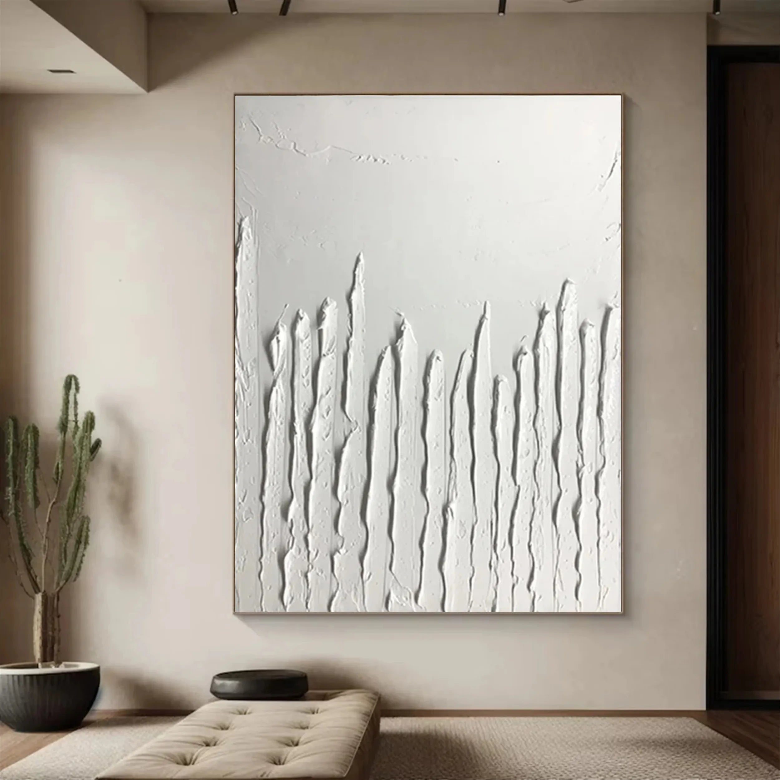 White Minimalist Textured Painting Canvas #MM178