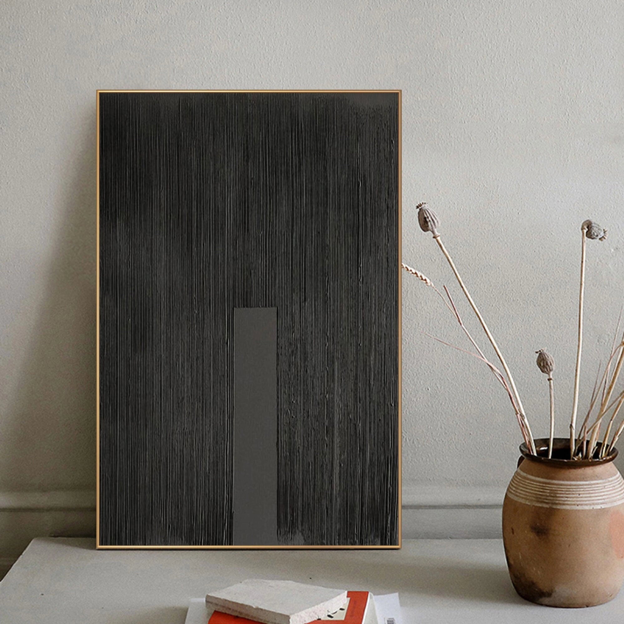 Black Minimalist Textured Painting Canvas #MZ025