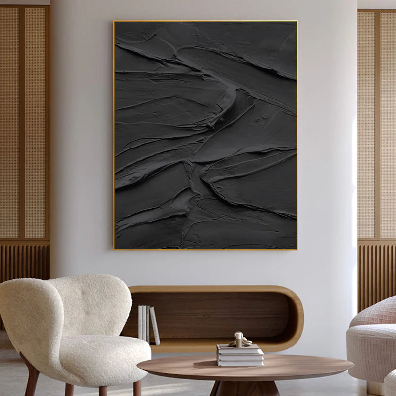 Black Plaster Art Minimalist Textured Painting #MZ117