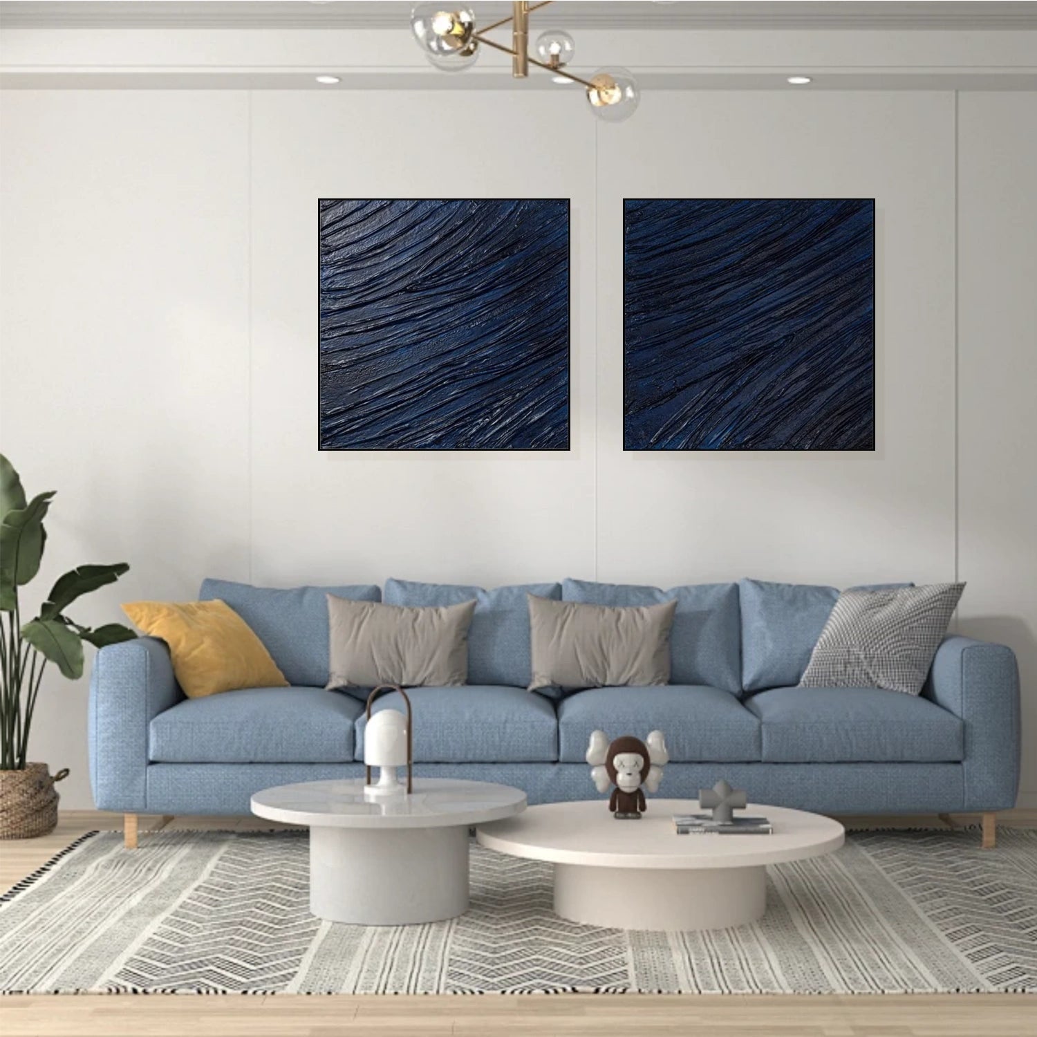 Blue Wabi Sabi Texture Square Set of 2 Wall Art #WS324