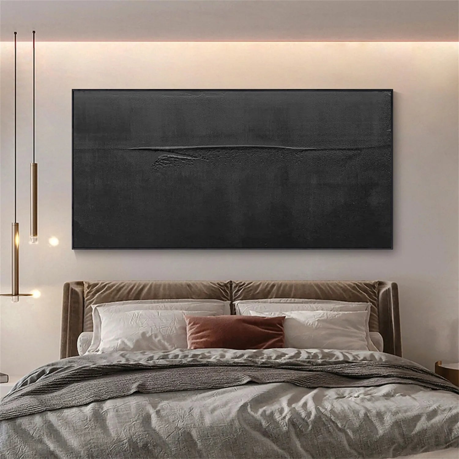 #CL-Custom Size Black Minimalist Textured Painting Canvas #MZ115