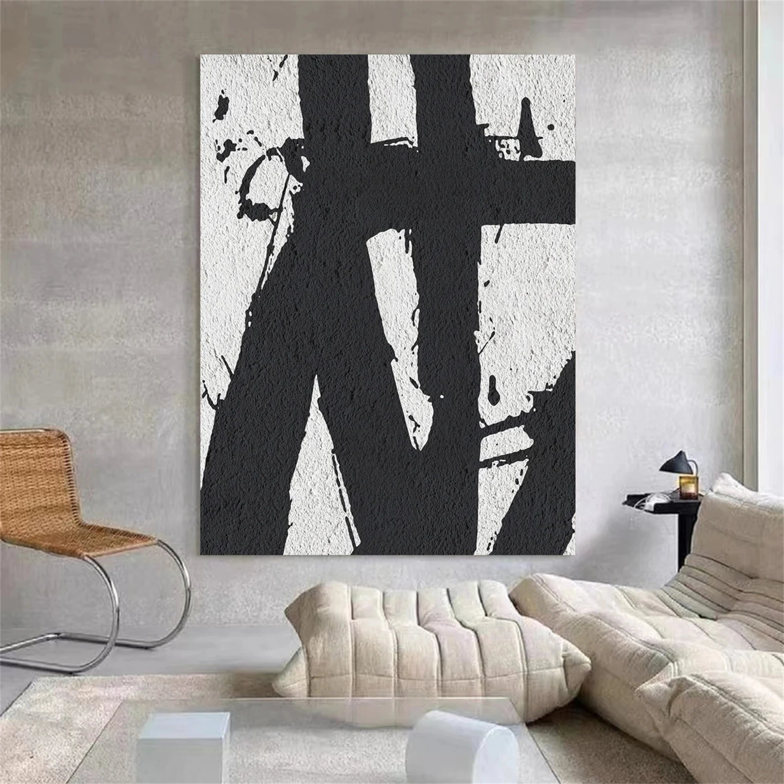 Black White Textured Minimalist Wall Art #MZ073