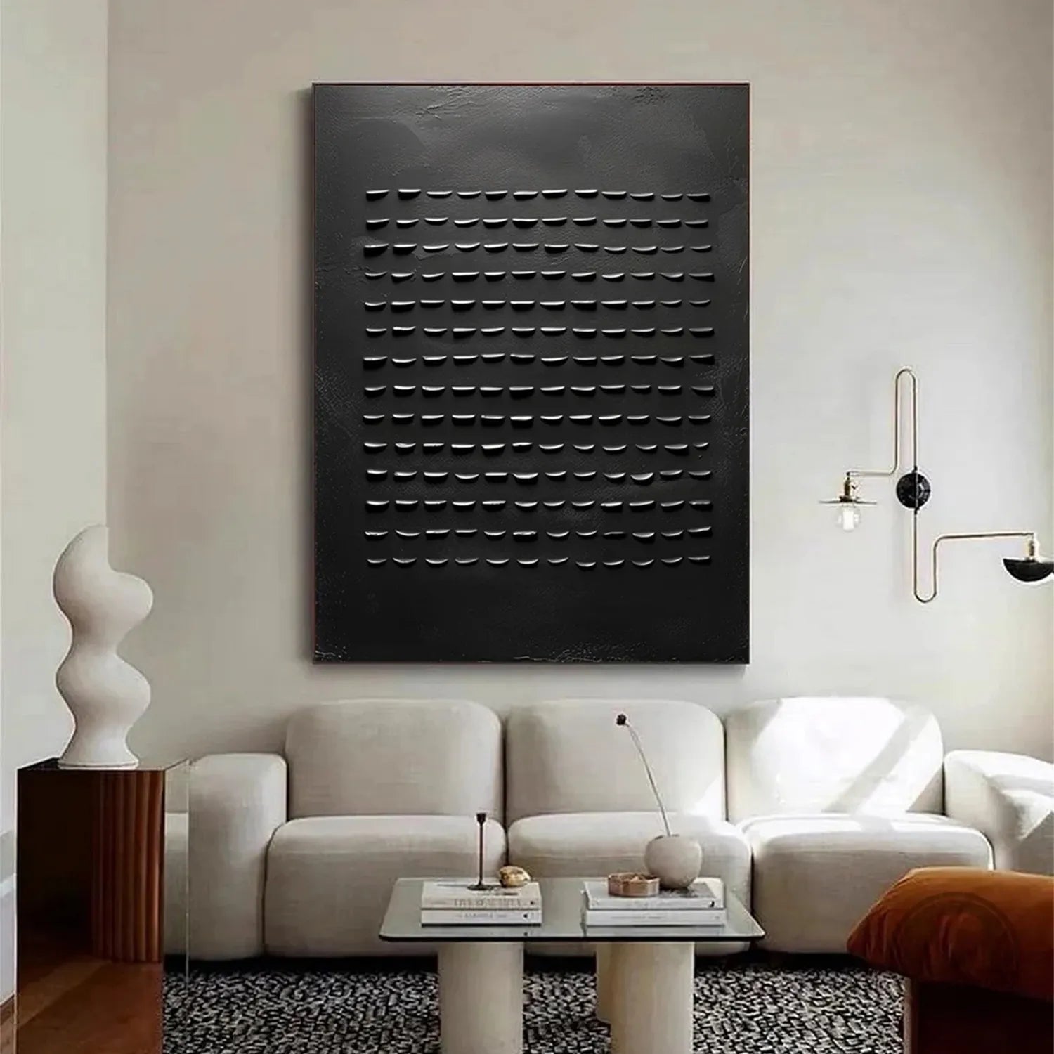 Black Minimalist Textured Painting Canvas #MZ094