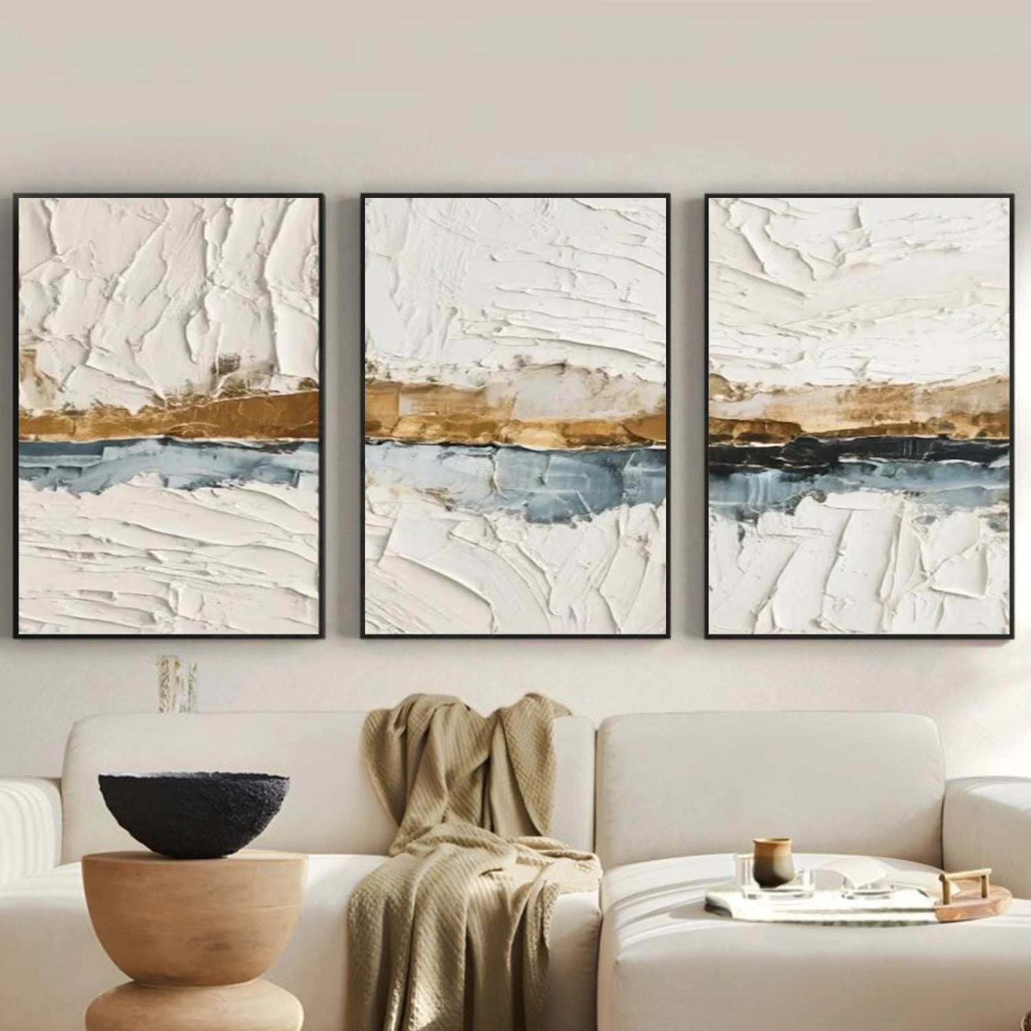 White Gold Minimalist Textured Wall Art Set of 3 #MM354