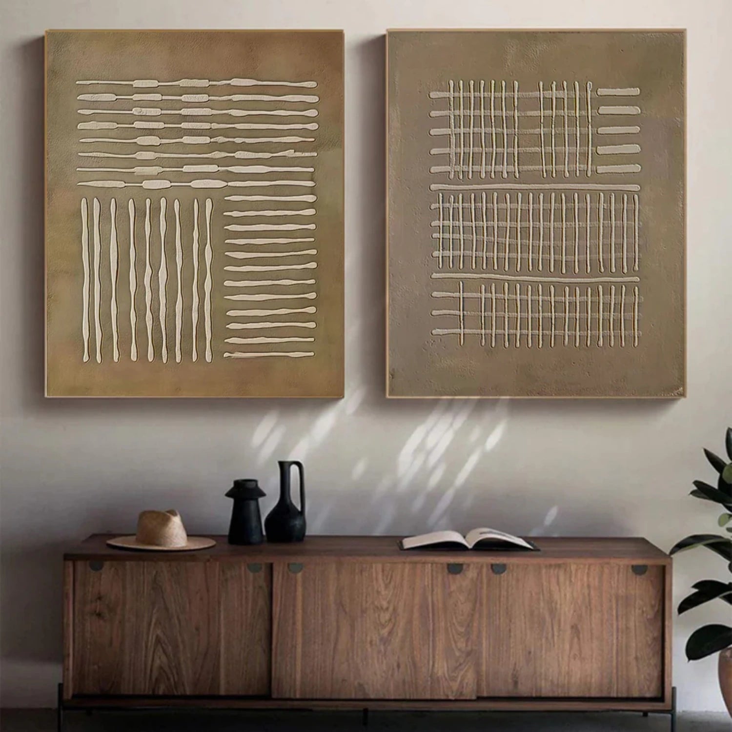 Beige & Brown Abstract Set of 2 #BB154