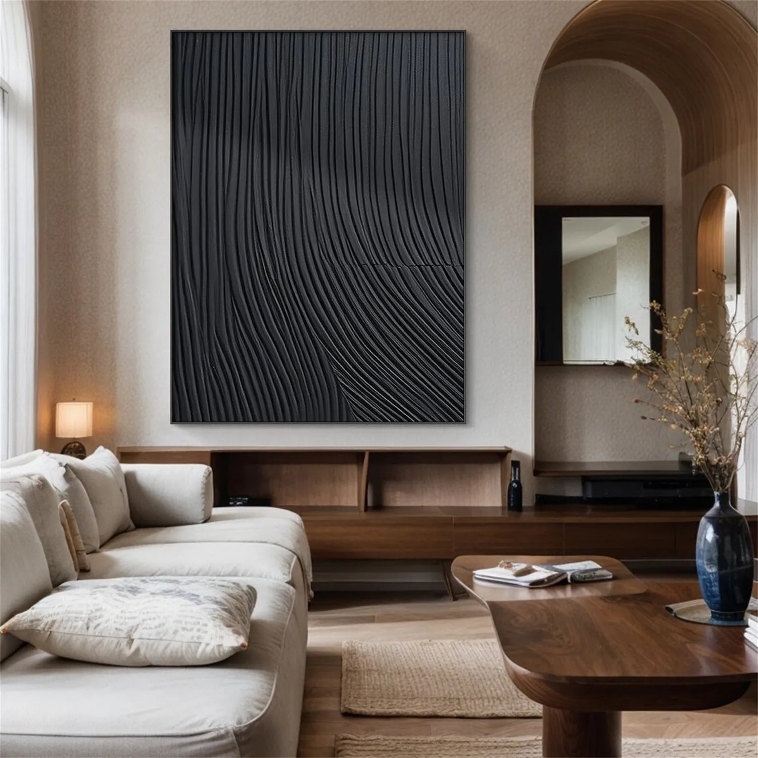 Black Minimalist Textured Painting Canvas #MZ108