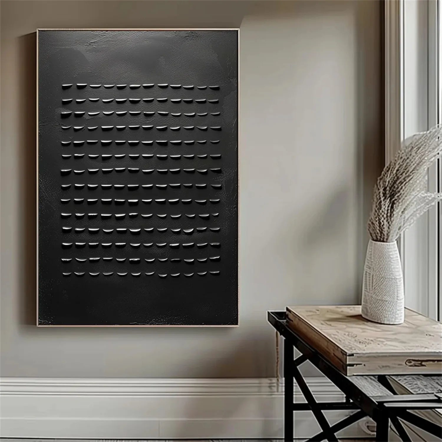 Black Minimalist Textured Painting Canvas #MZ094