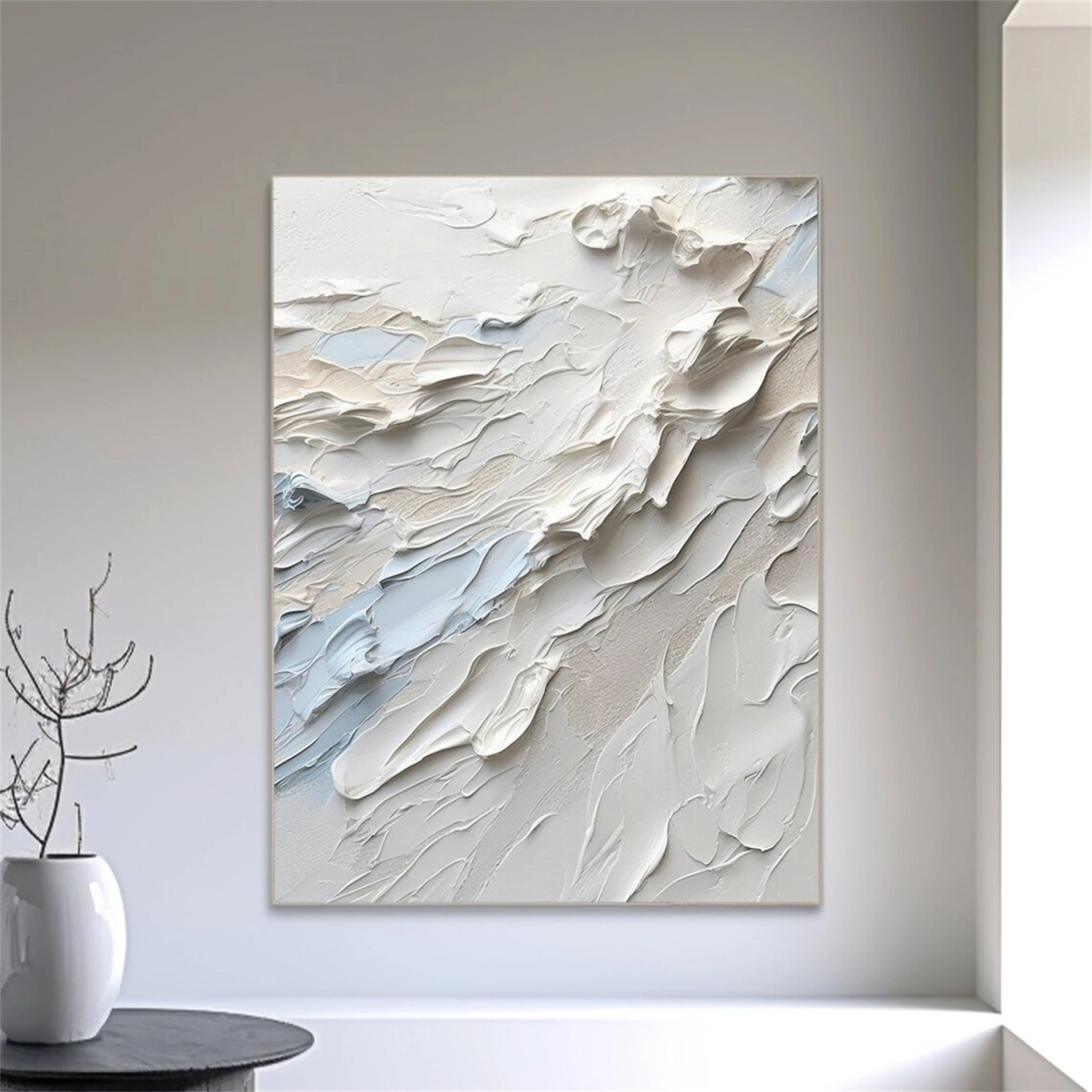 White Minimalist Textured Painting Canvas #MM154