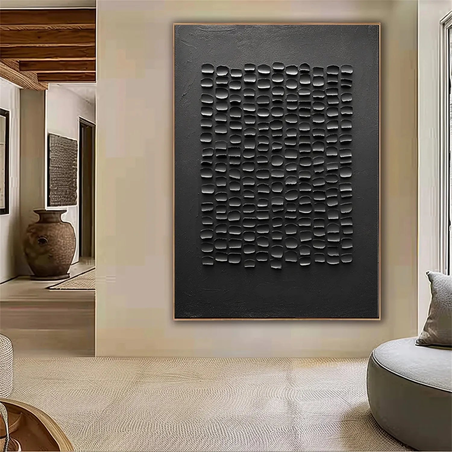Black Plaster Art Minimalist Textured Painting #MZ095