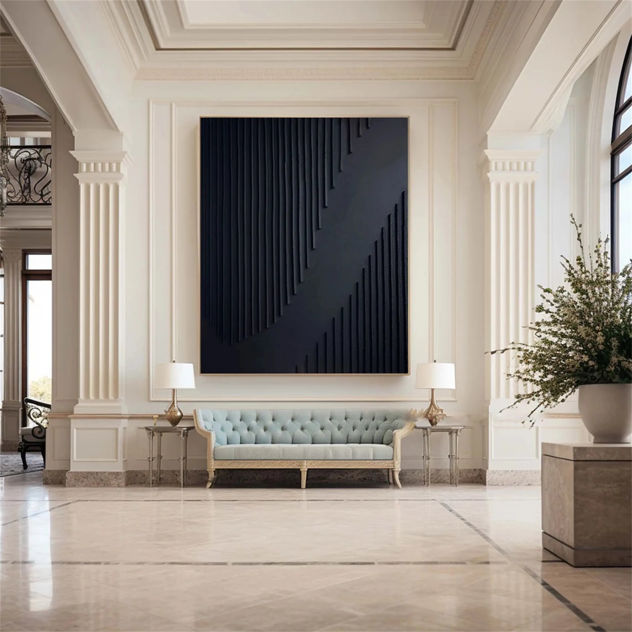 Black Minimalist Textured Painting Canvas #MZ081