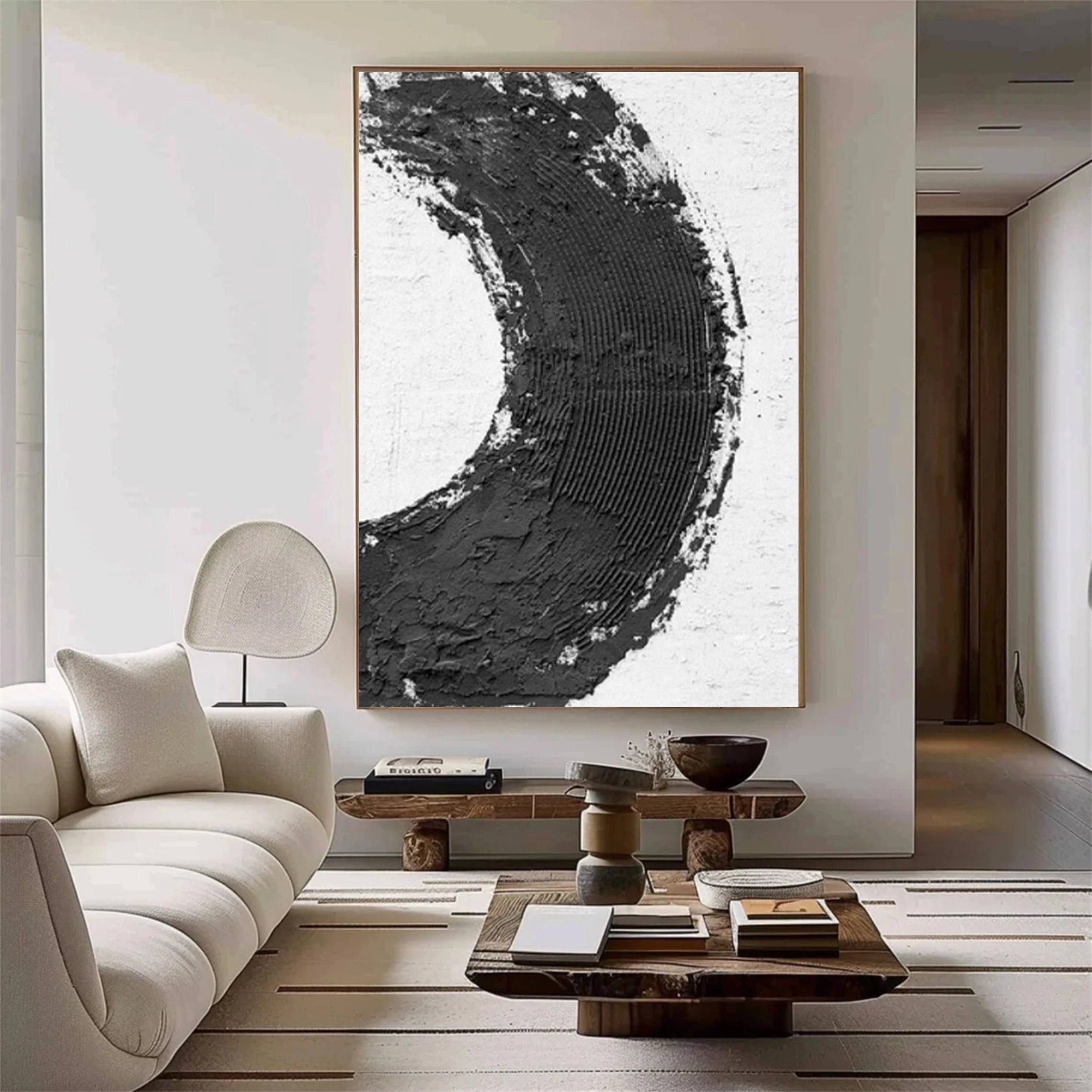 Black White Textured Minimalist Wall Art #MZ067