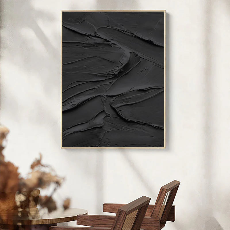Black Plaster Art Minimalist Textured Painting #MZ117