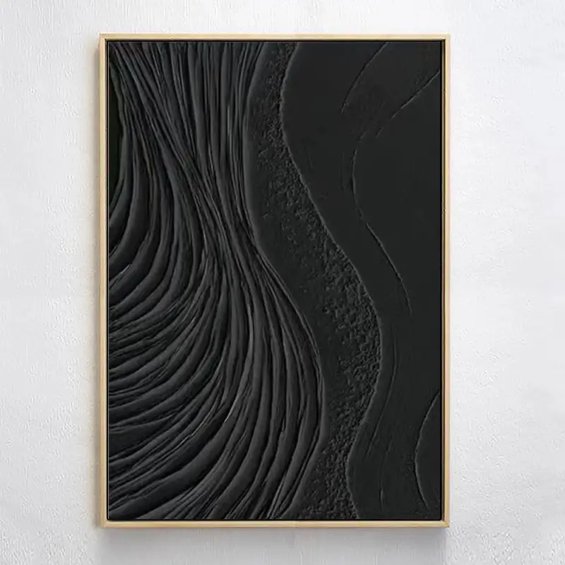 Black Minimalist Textured Painting Canvas #MZ002