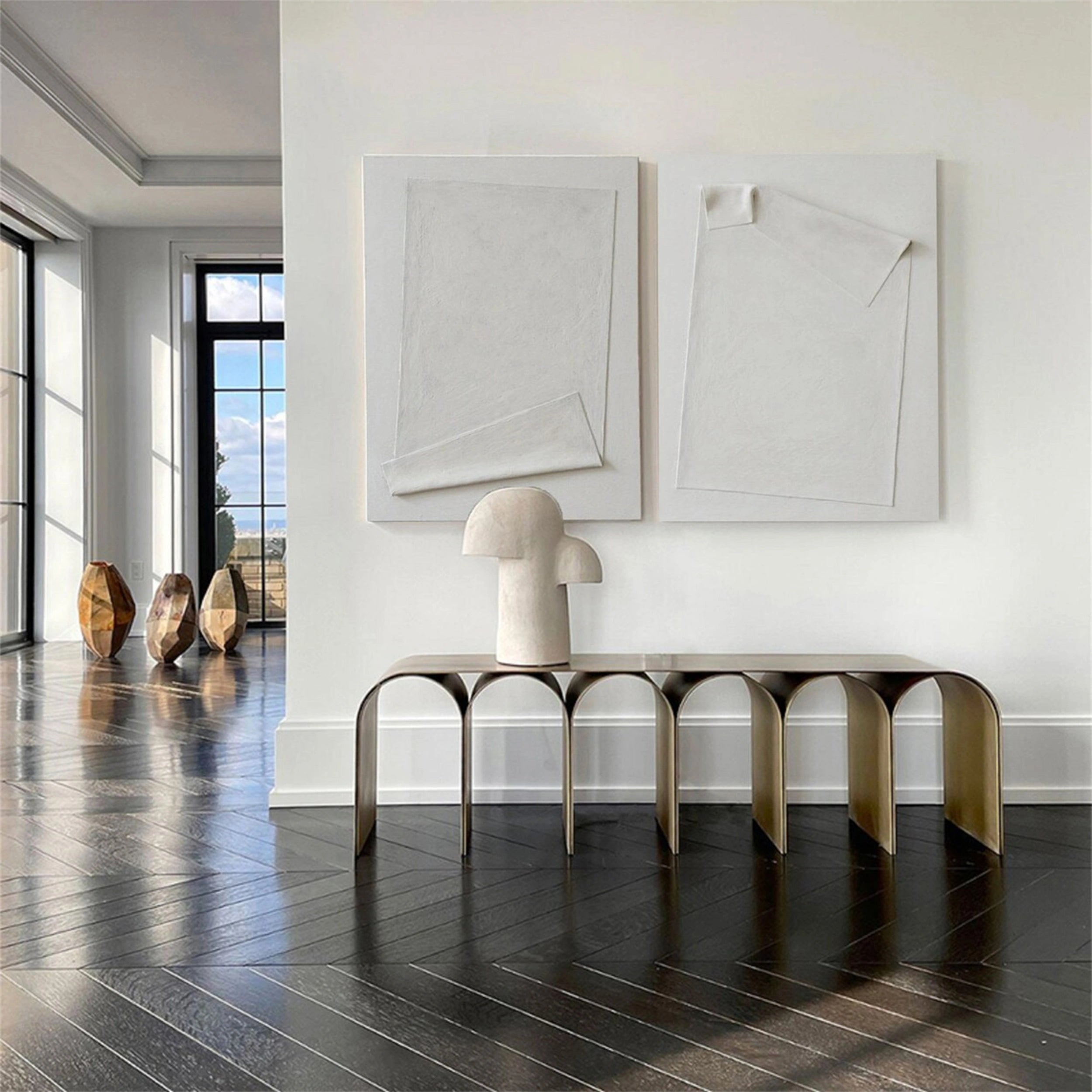 White Minimalist Textured Paintings Canvas Set of 2 #MM145