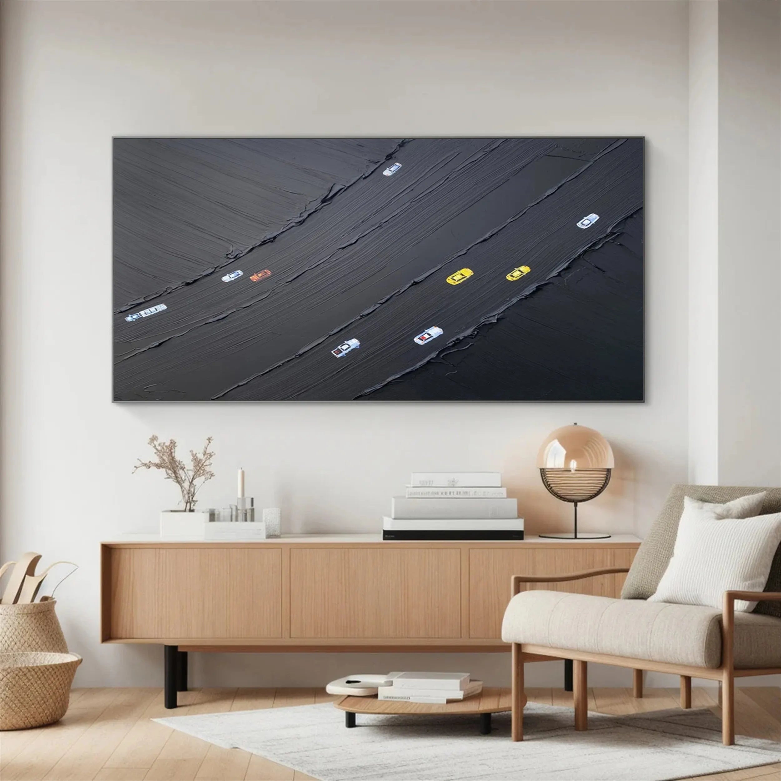Black Minimalist Textured Painting Canvas #MZ091