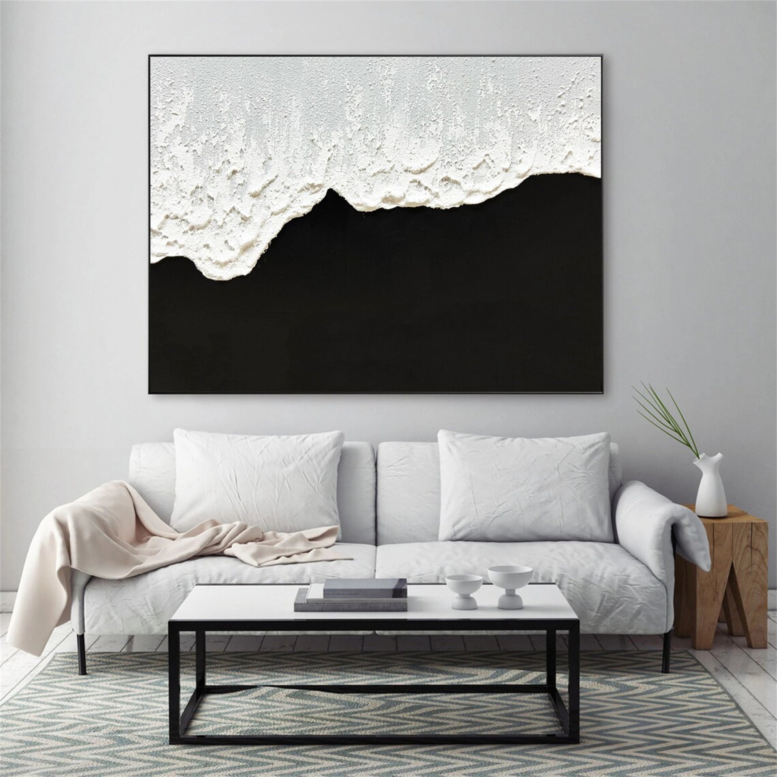 Black White Textured Minimalist Wall Art #MZ058