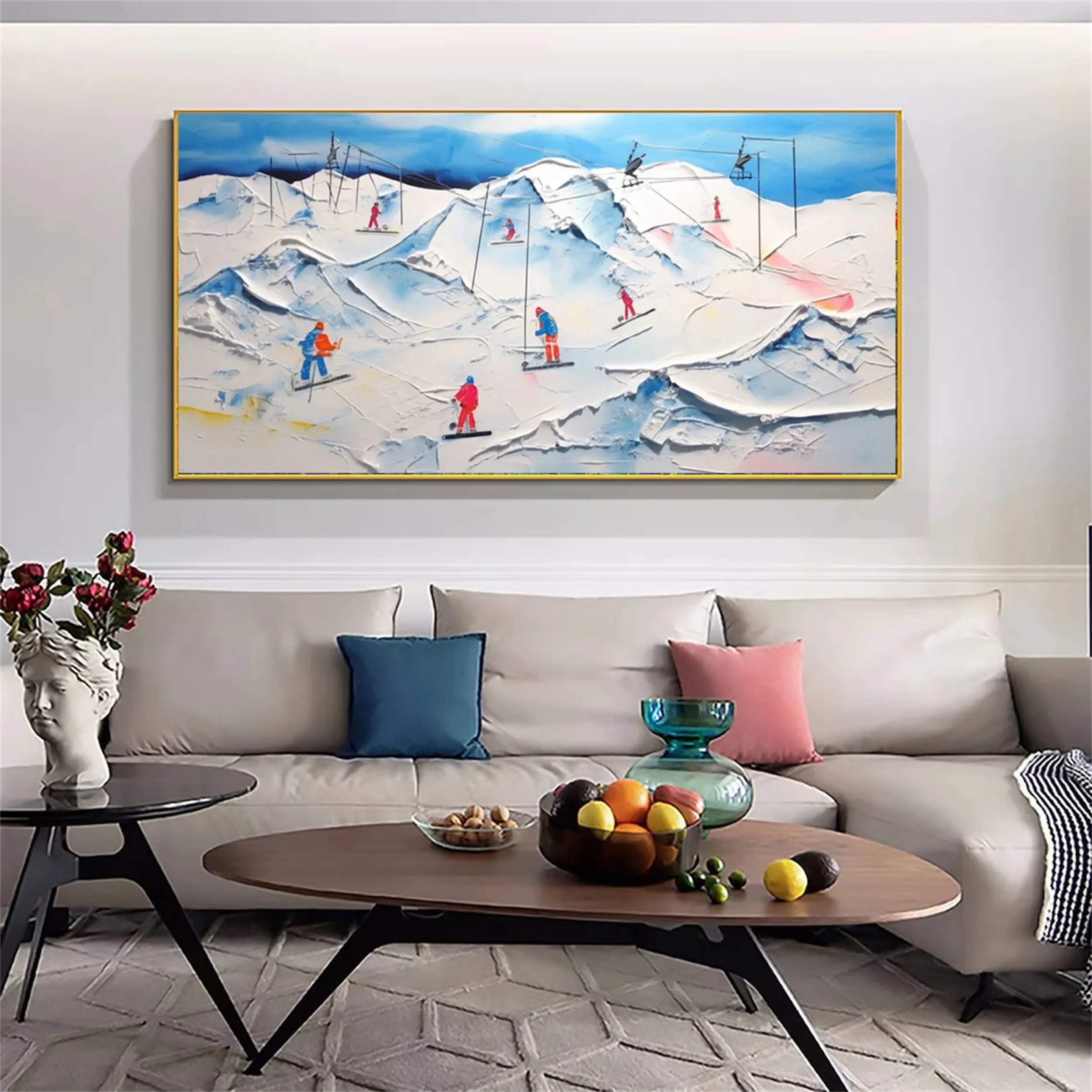 Skiing Sport Art Textured Painting Canvas #MM224