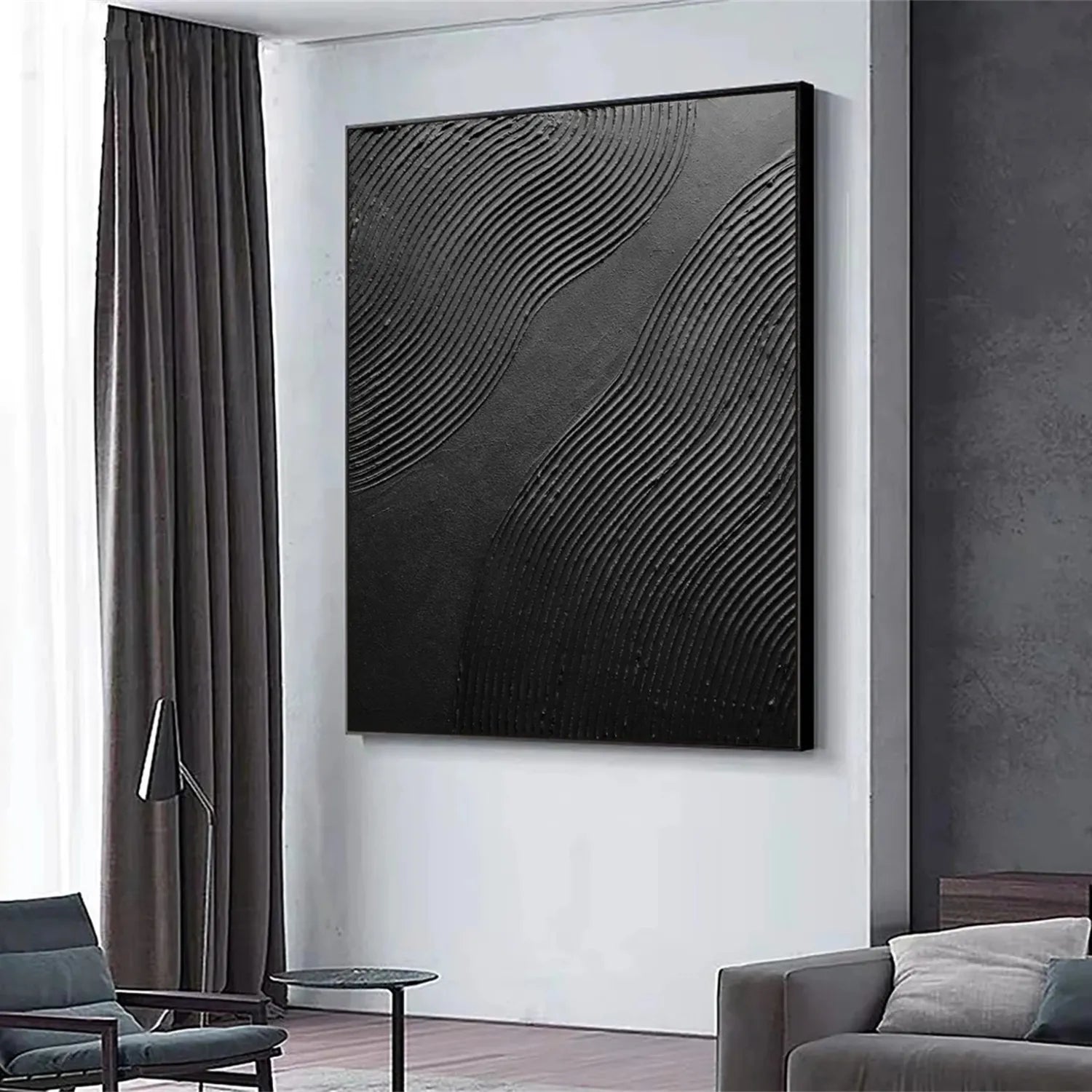 Black Minimalist Textured Painting Canvas #MZ103