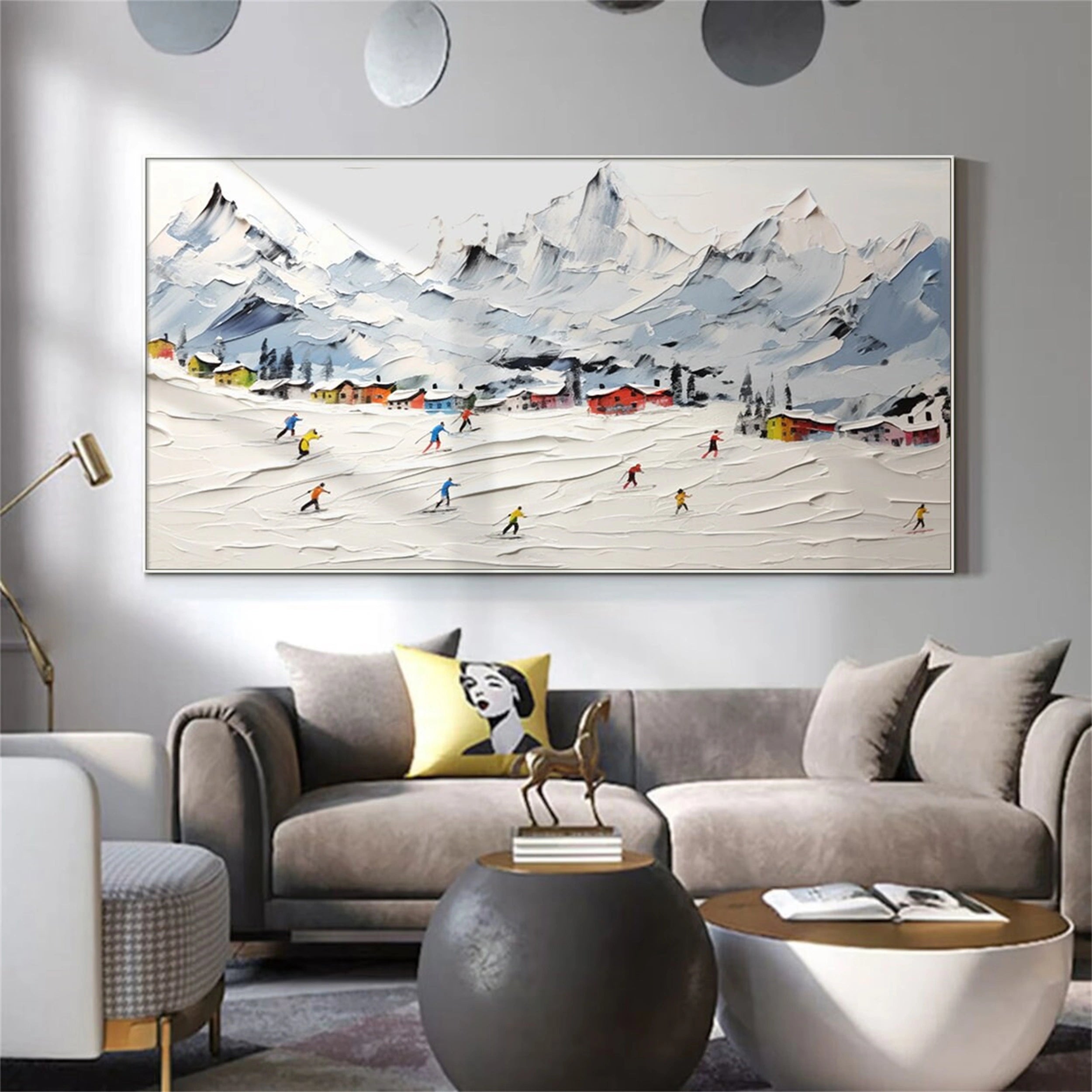 Skiing Sport Art Textured Painting Canvas #MM117