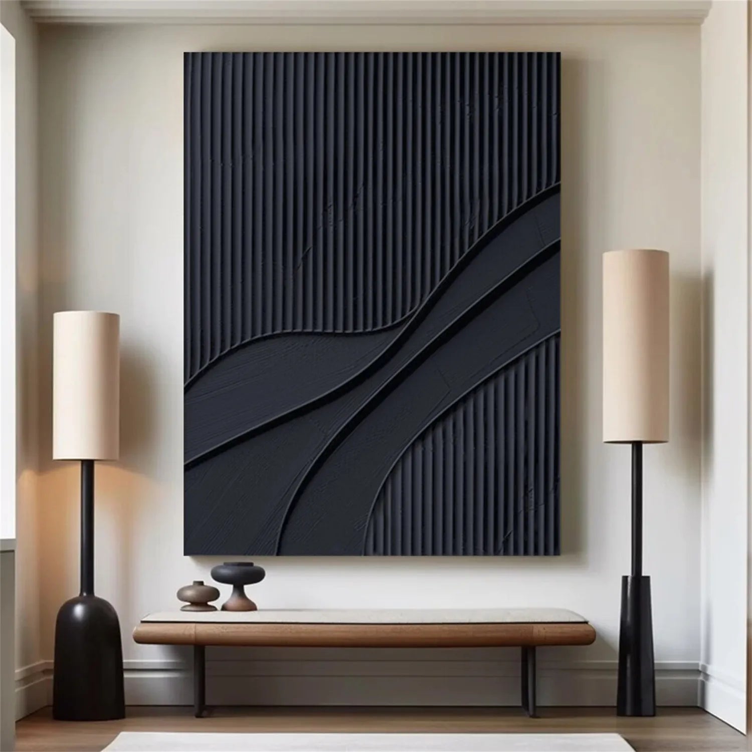 Black Minimalist Textured Painting Canvas #MZ093