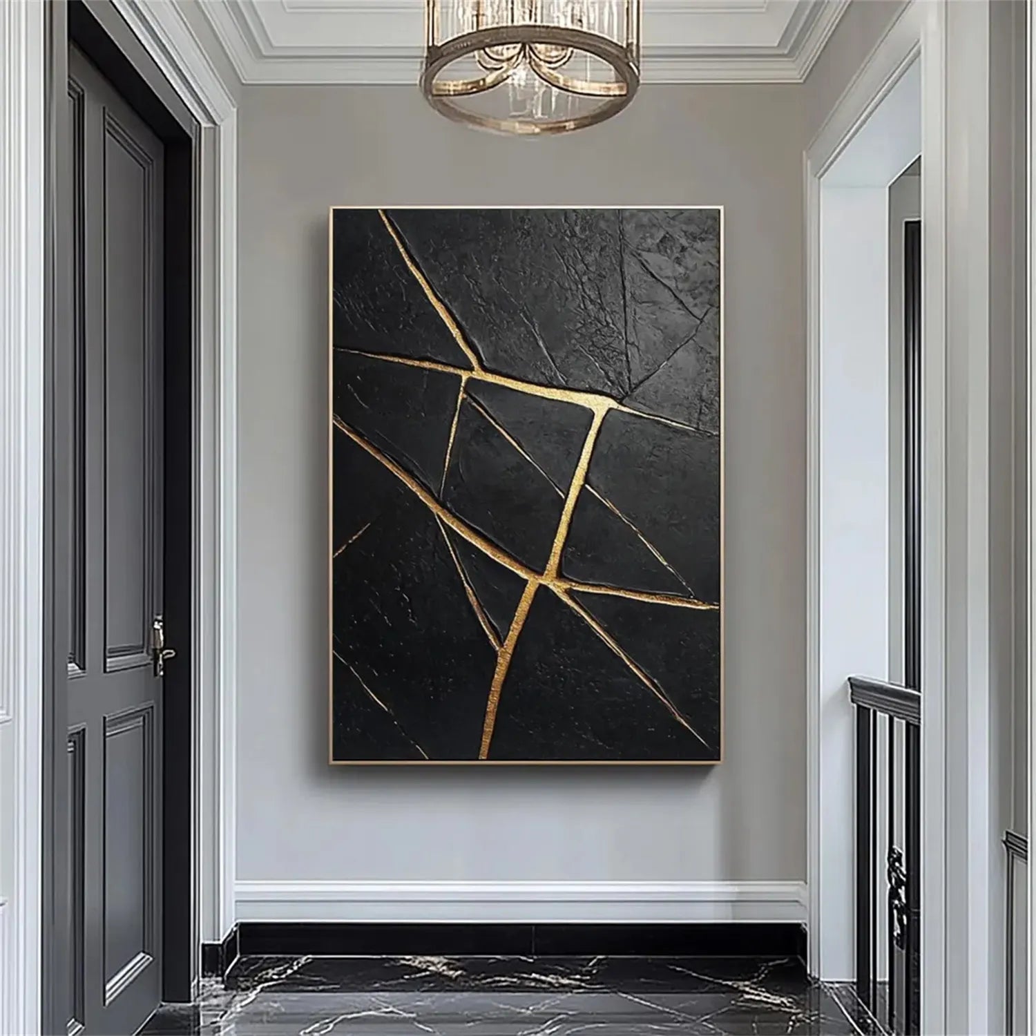 Black Gold Minimalist Textured Painting Canvas #MZ121