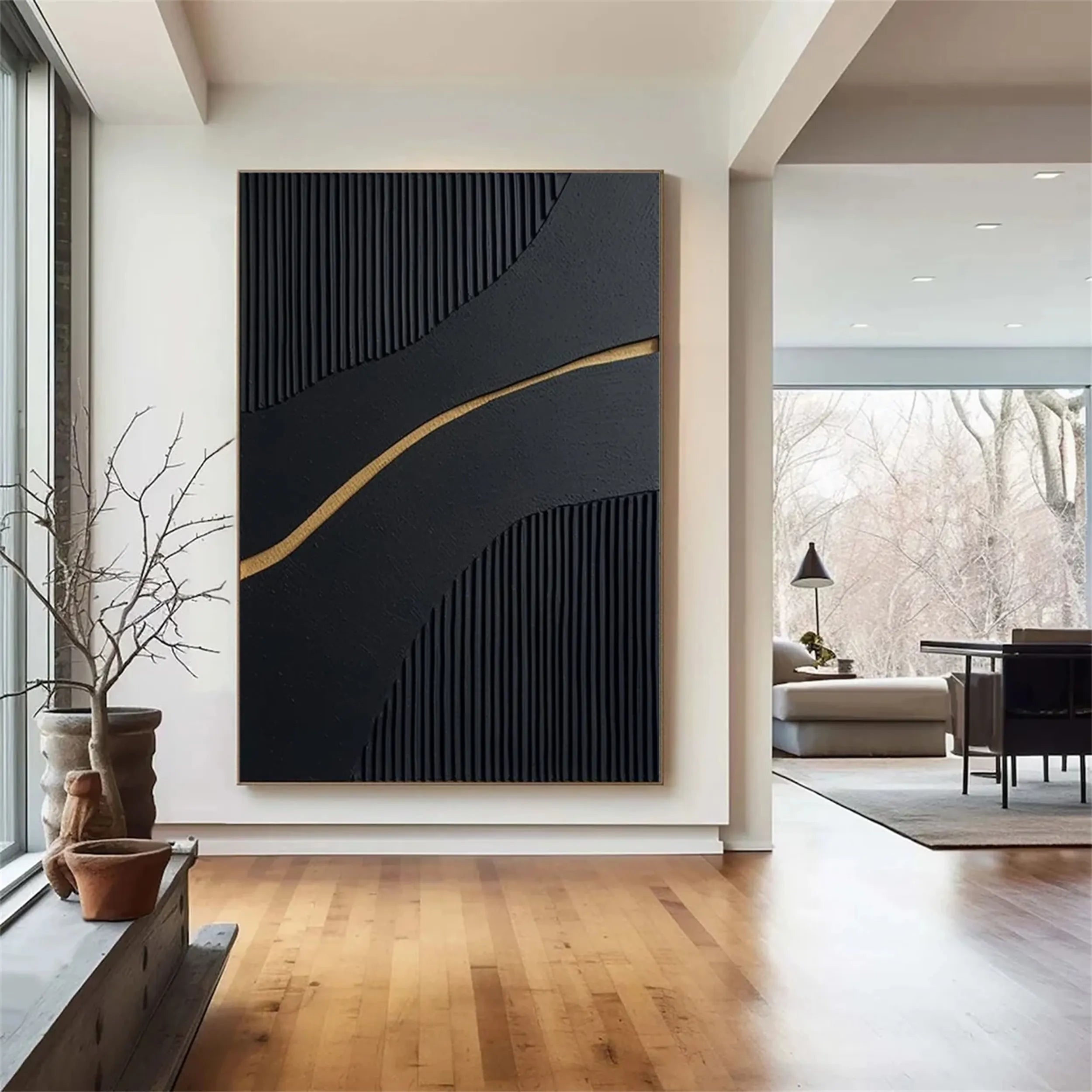 Black Gold Minimalist Textured Painting #MZ085