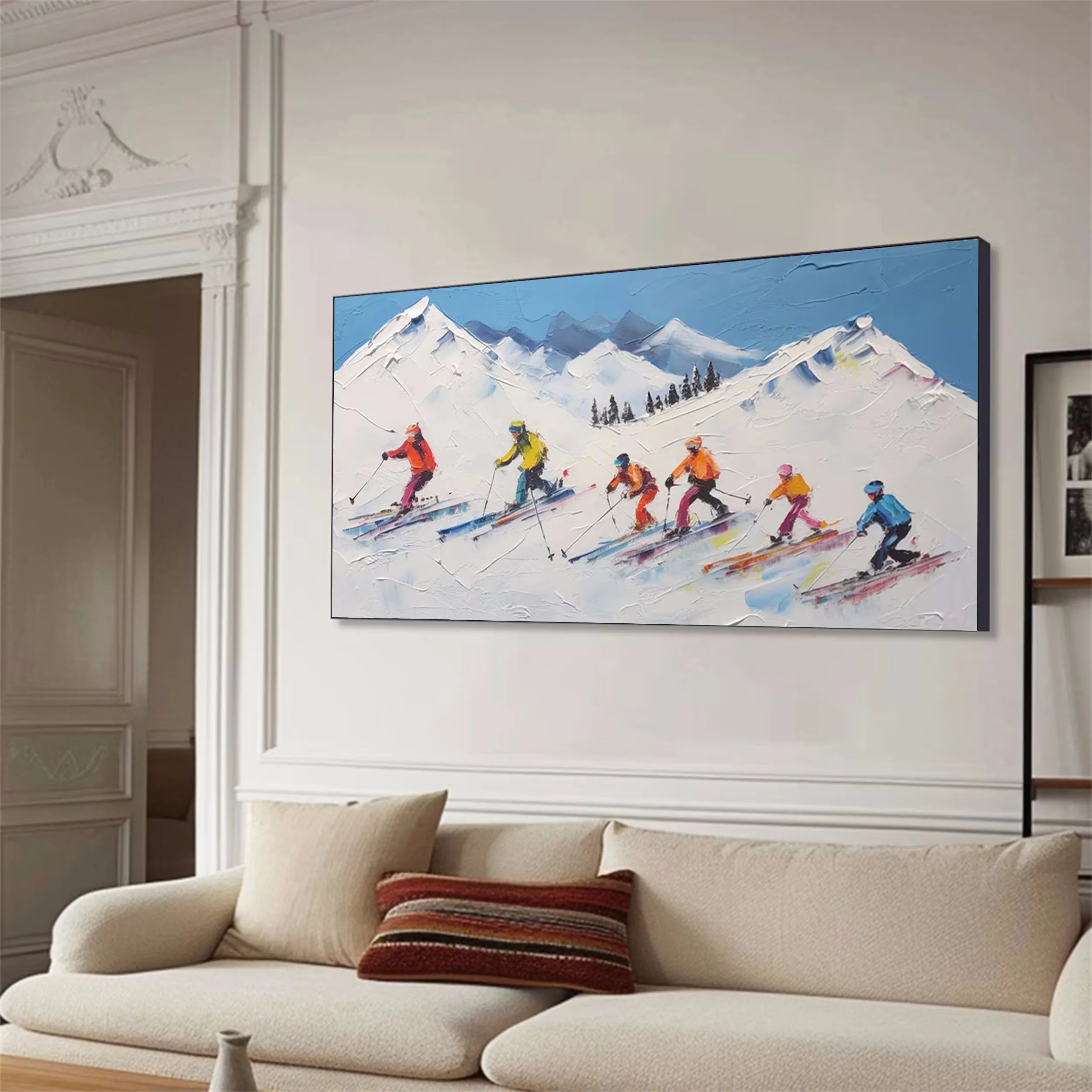 Skiing Sport Art Textured Painting Canvas #MM228