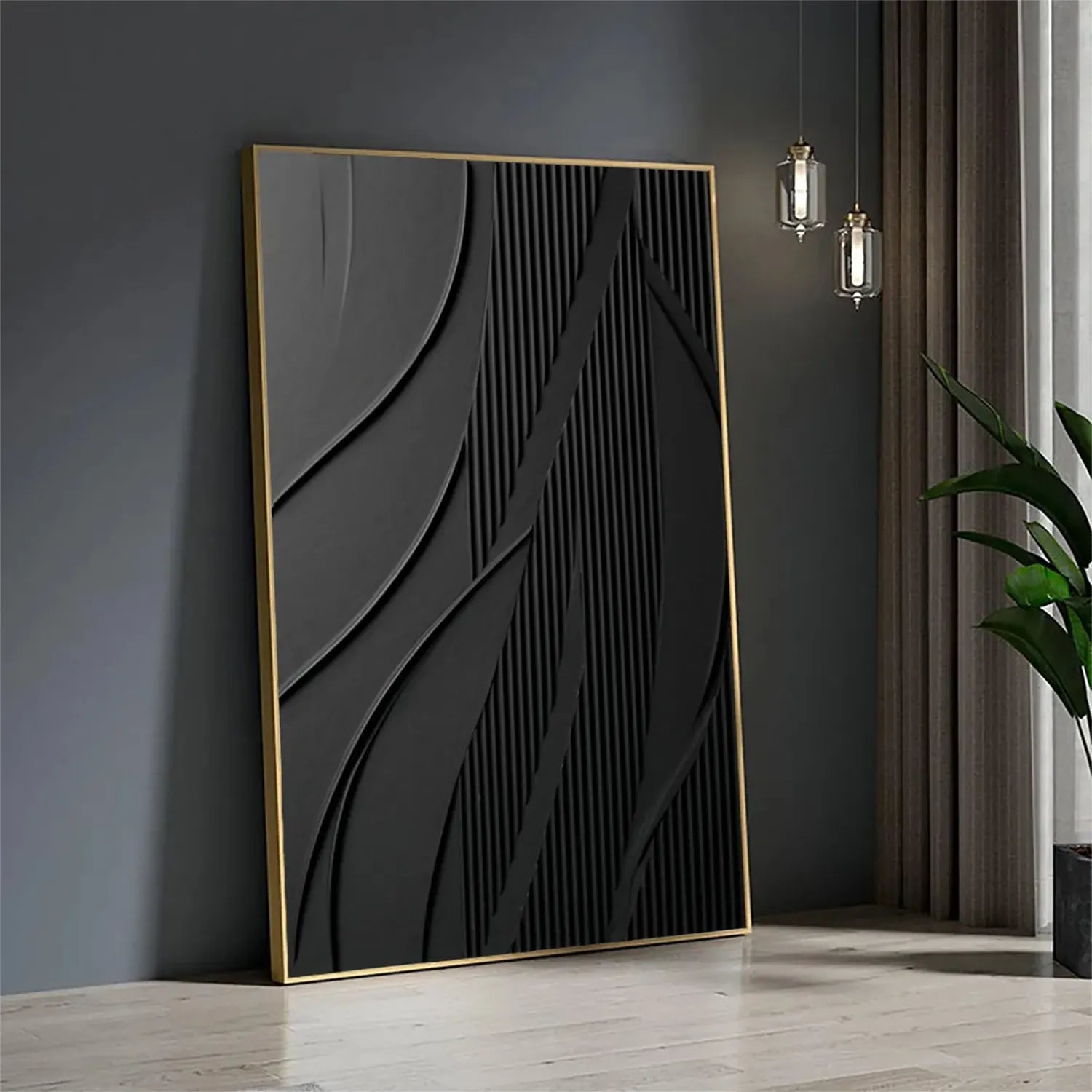 Black Minimalist Textured Painting Canvas #MZ125