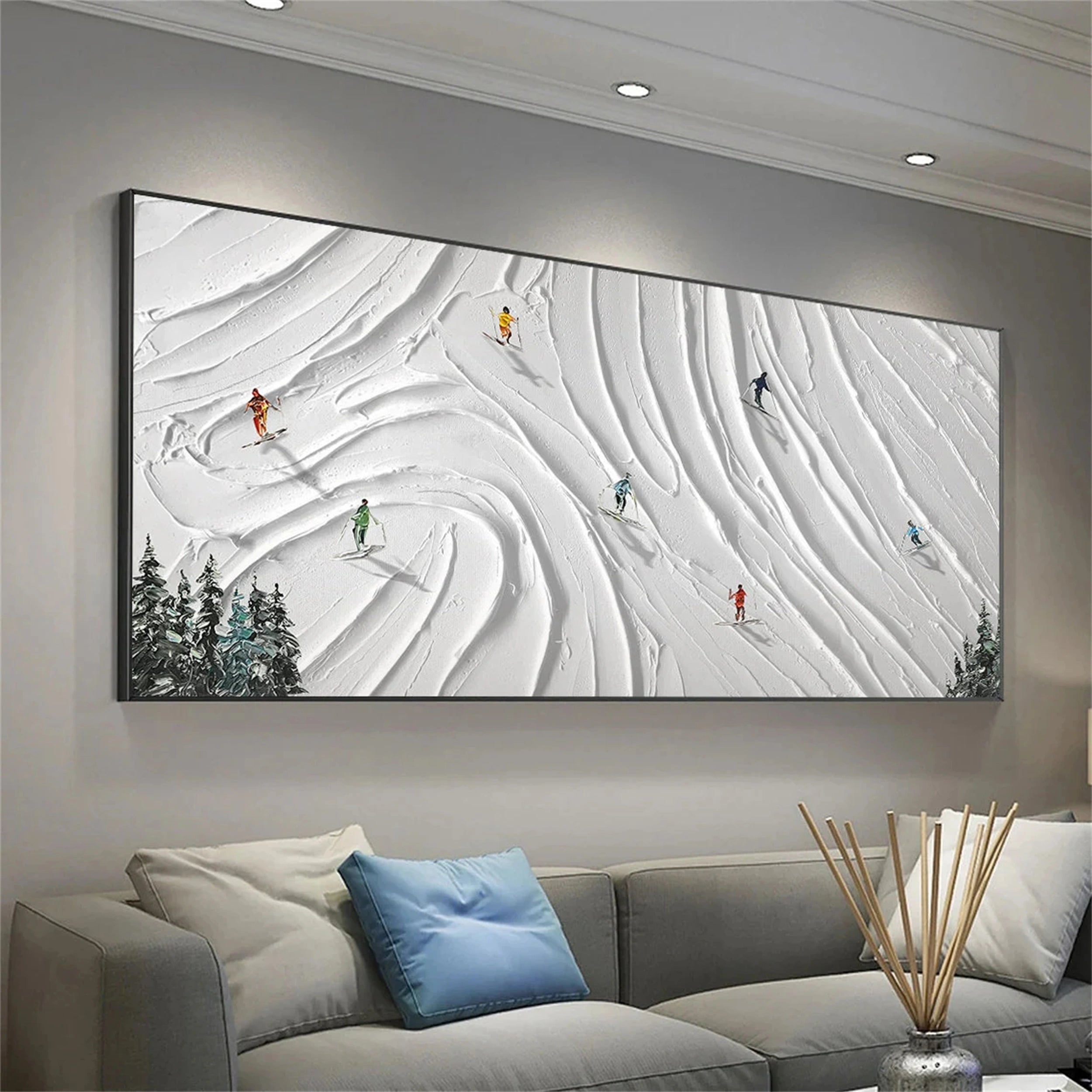 Skiing Sport Art Textured Painting Canvas #MM113