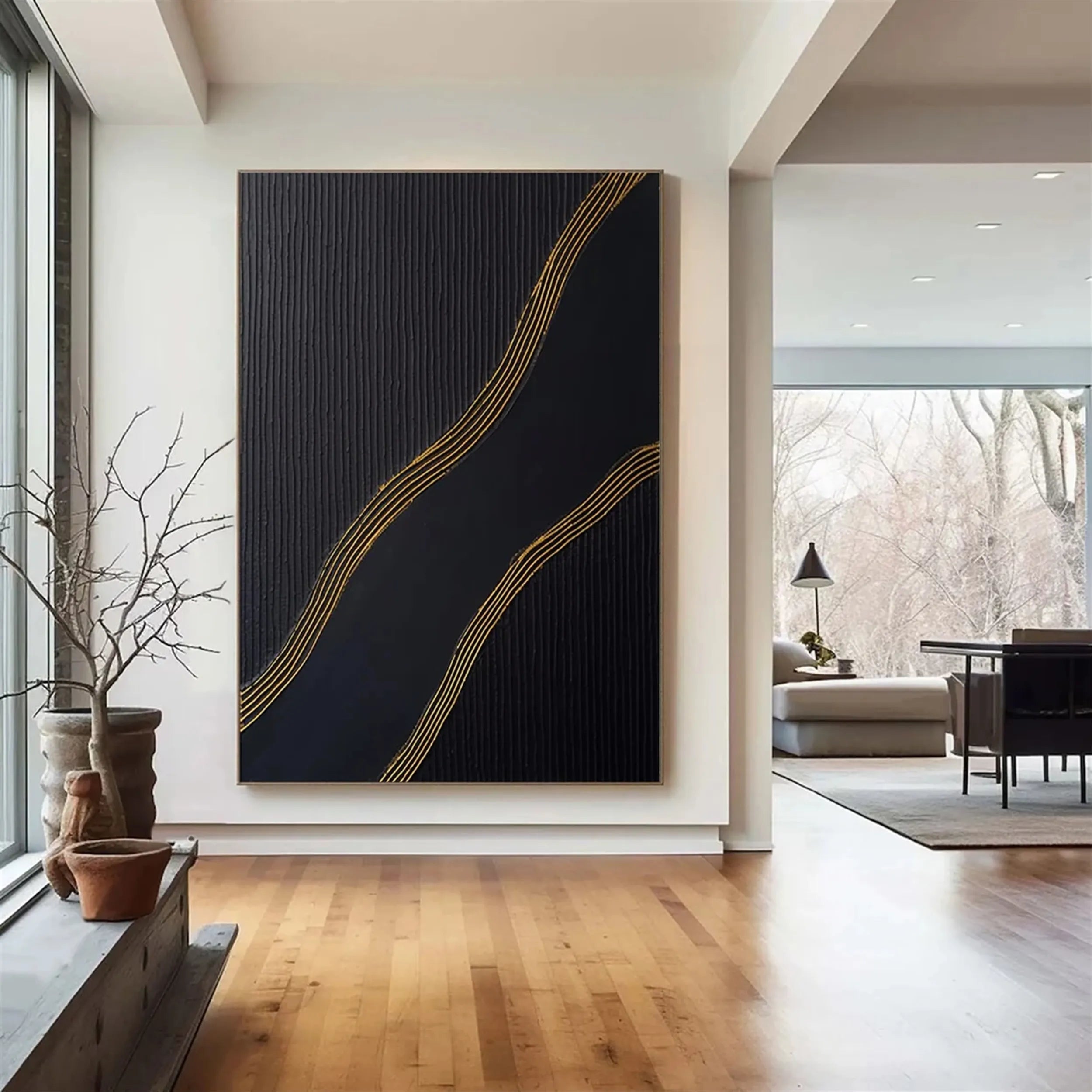 Black Gold Minimalist Textured Painting #MZ084