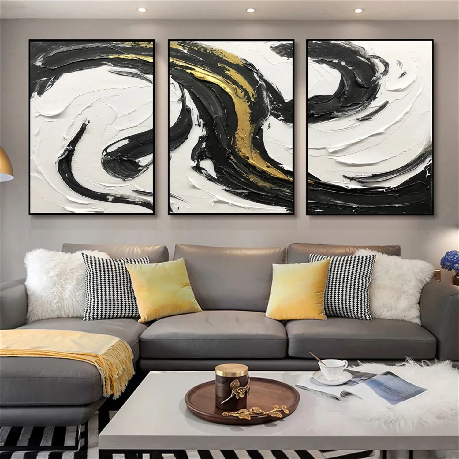 Black White Textured Minimalist Wall Art Set of 3 #MZ120