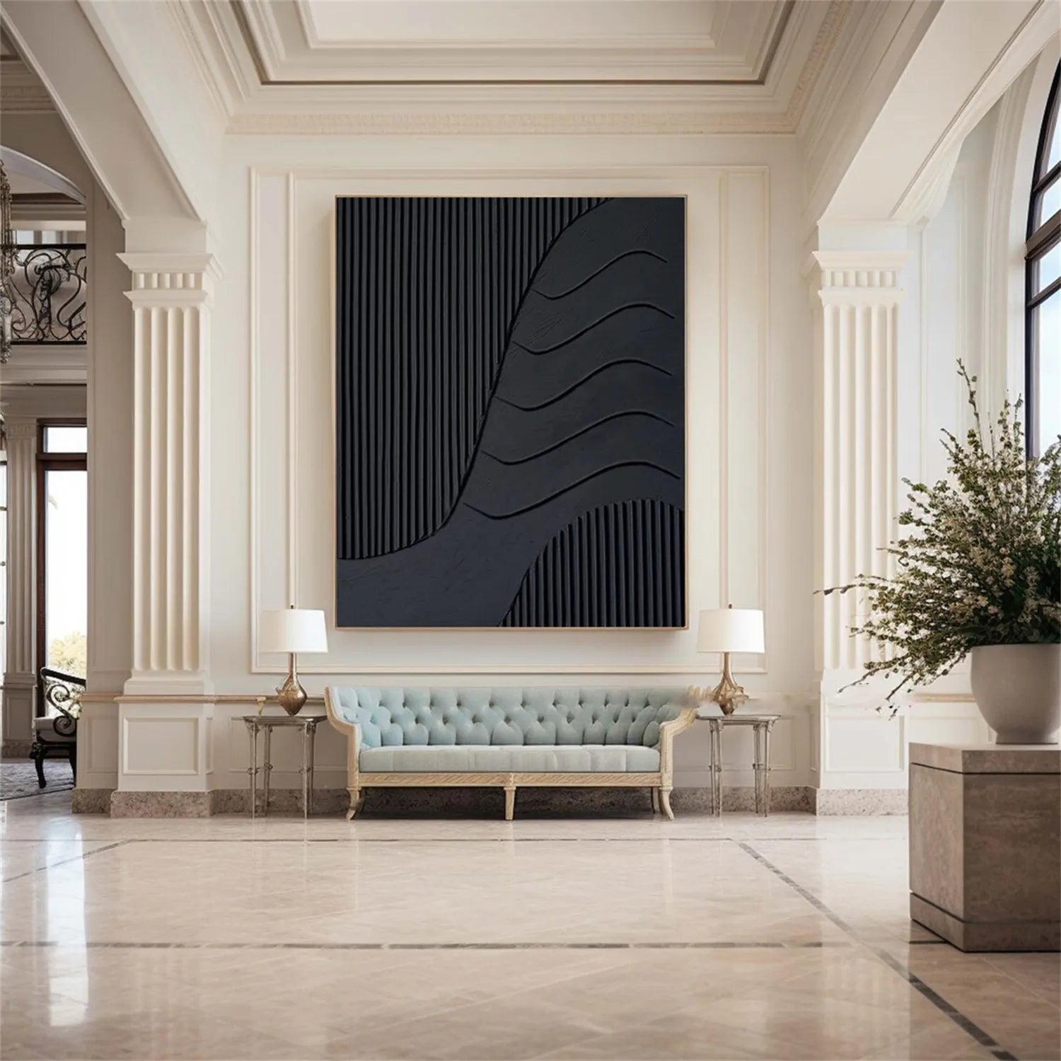 Black Minimalist Textured Painting Canvas #MZ100