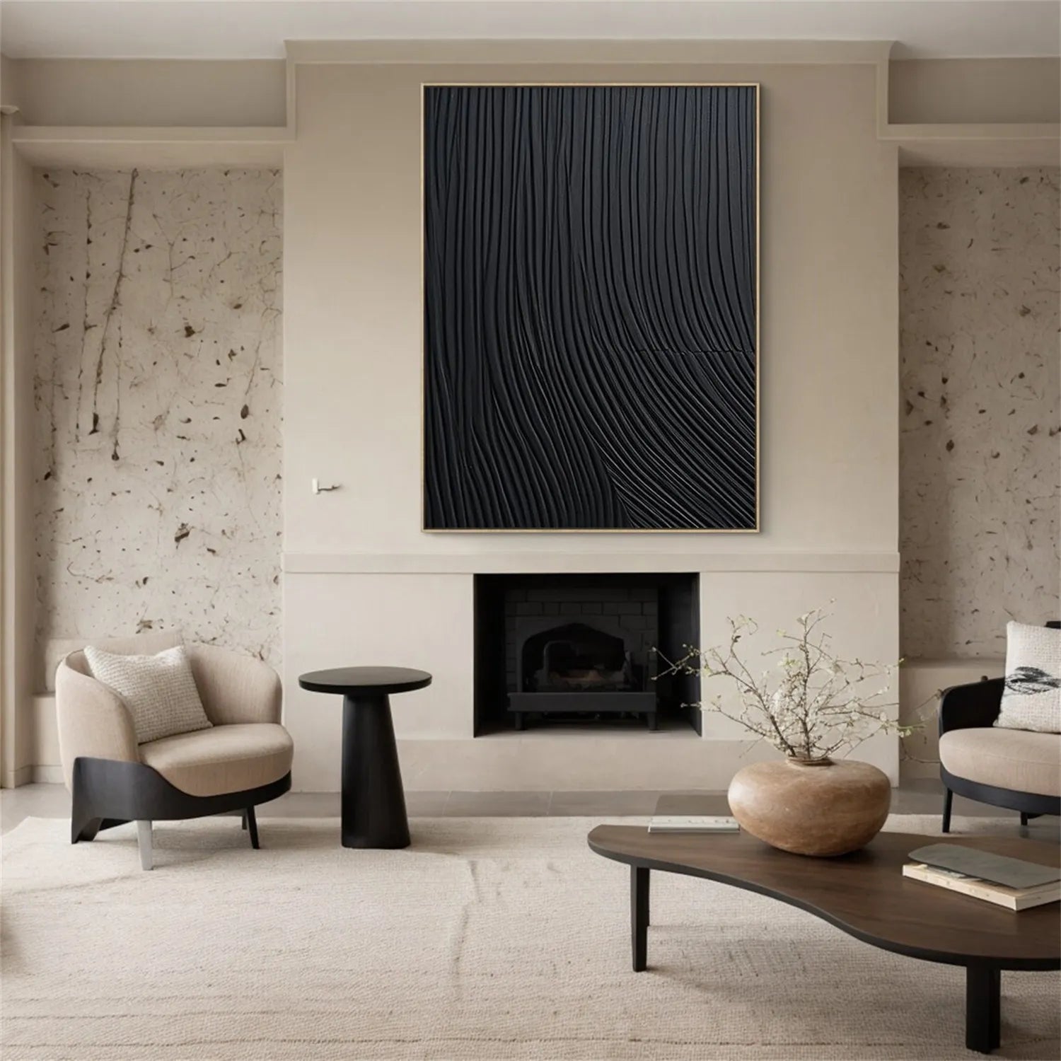 Black Minimalist Textured Painting Canvas #MZ108