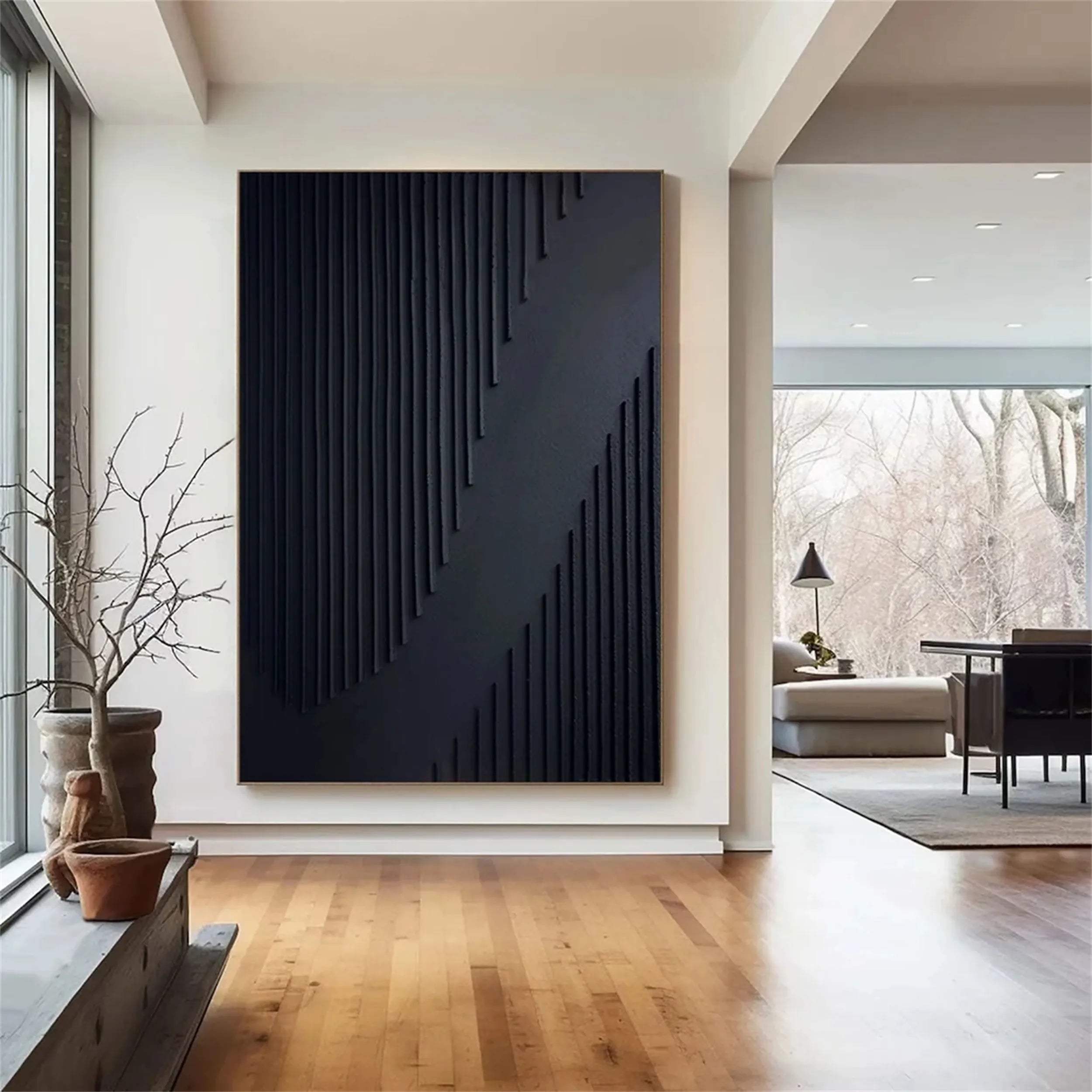 Black Minimalist Textured Painting Canvas #MZ081