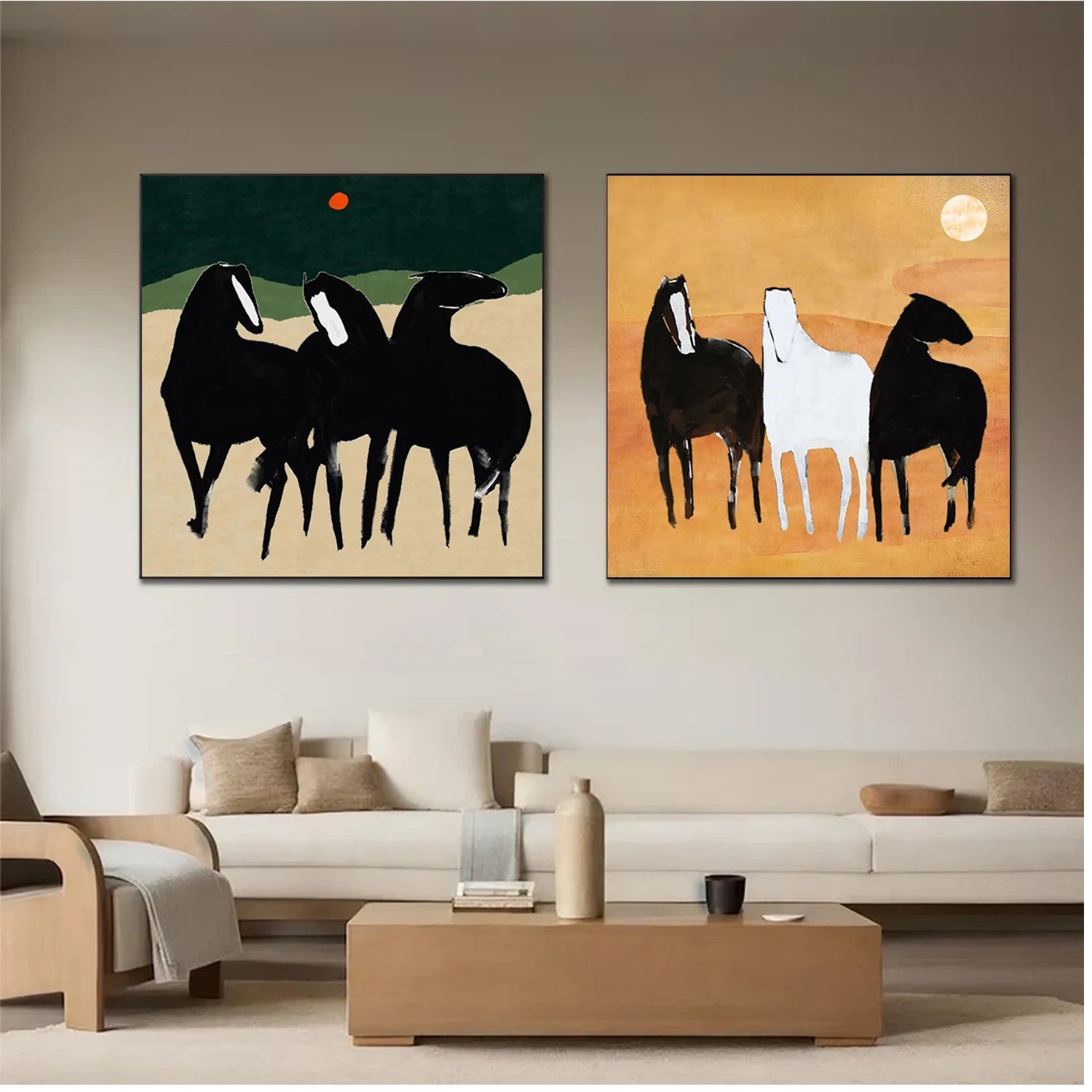Abstract Animal Horse Square Set of 2 #AP174