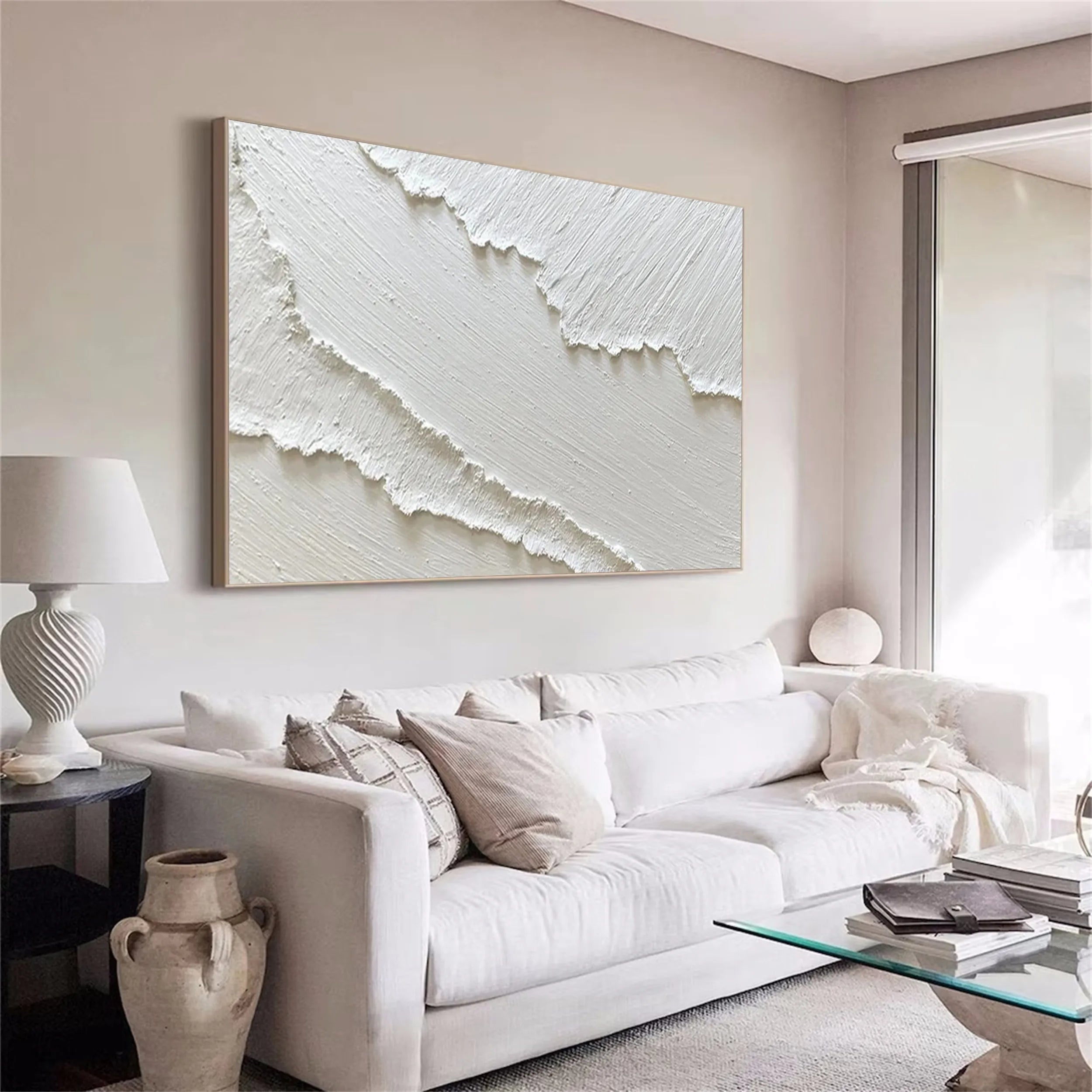 White Minimalist Textured Painting Canvas #MM193