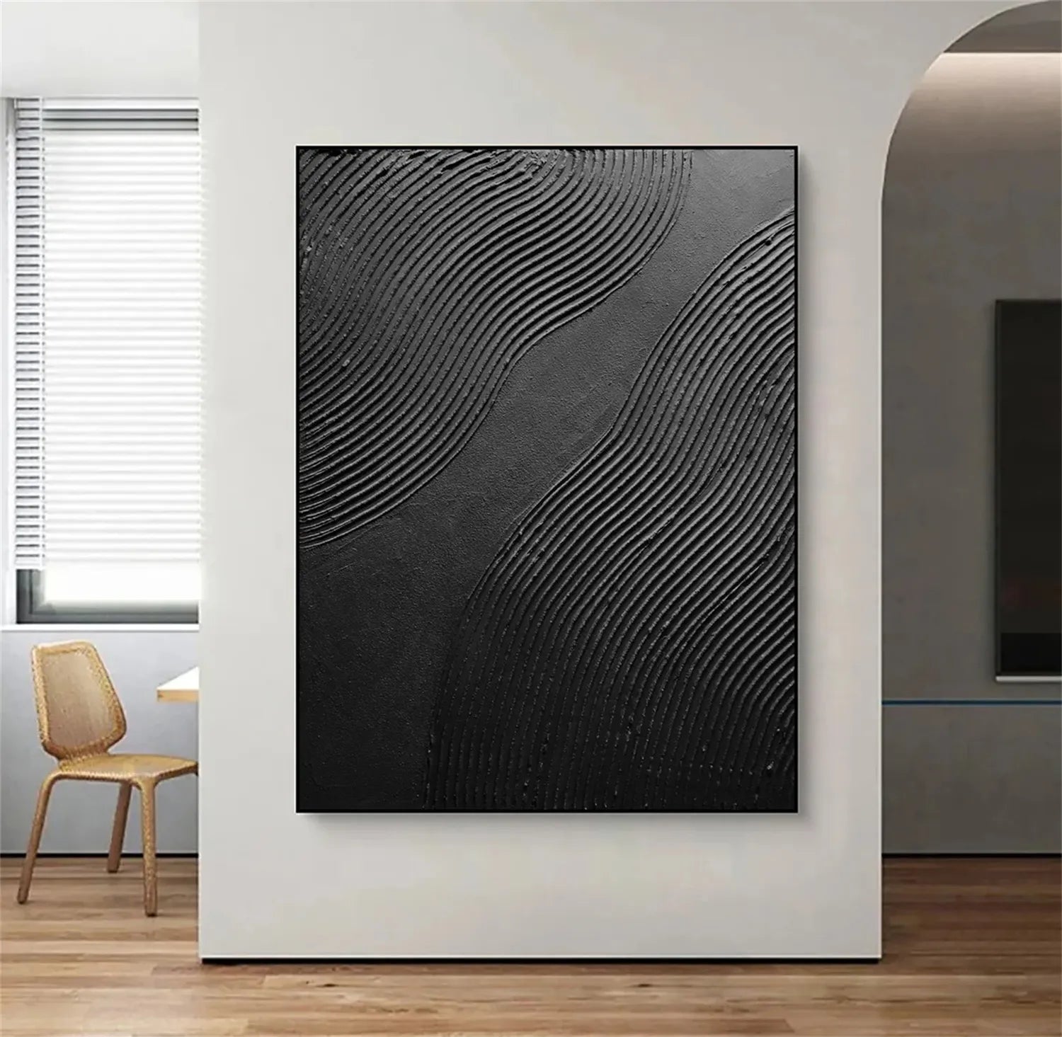 Black Minimalist Textured Painting Canvas #MZ103