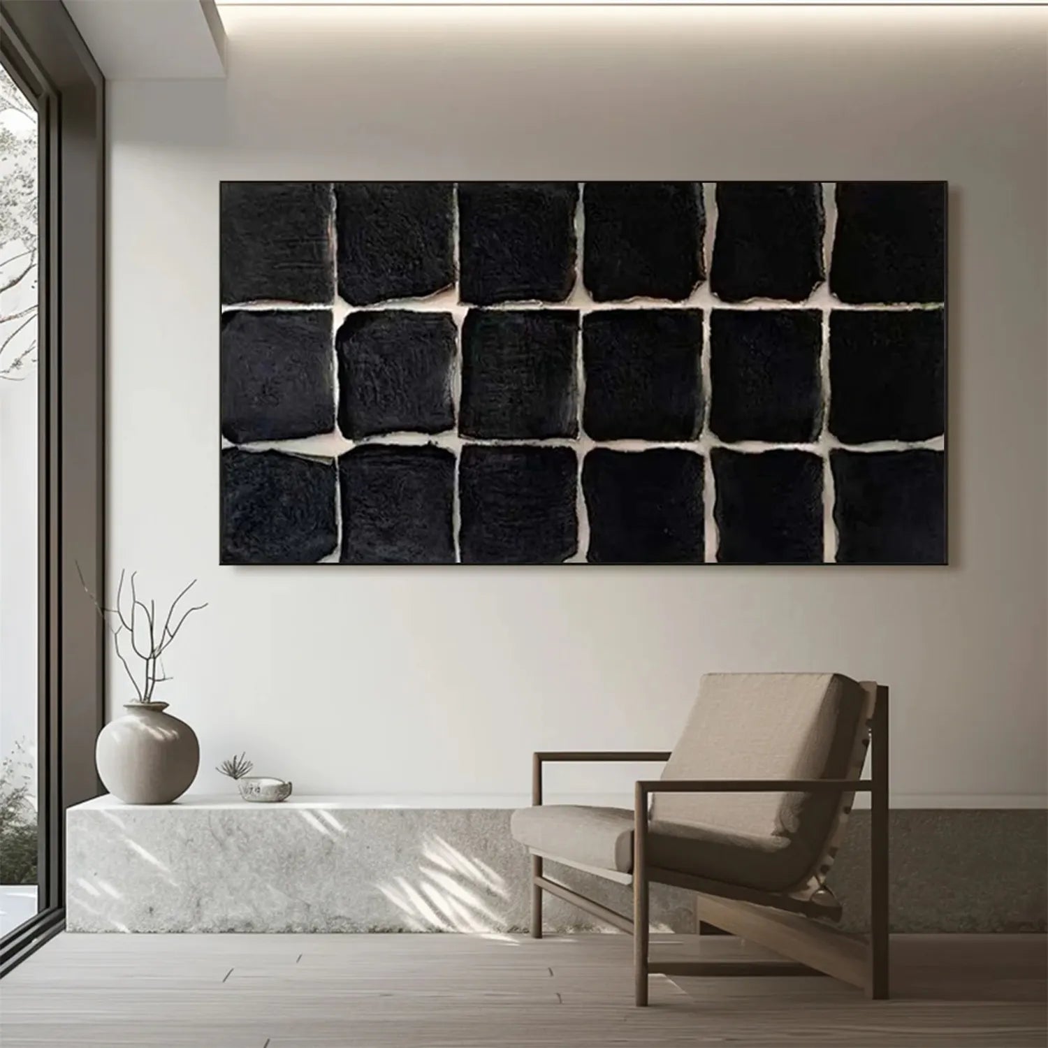 Black Minimalist Textured Painting Canvas #MZ116