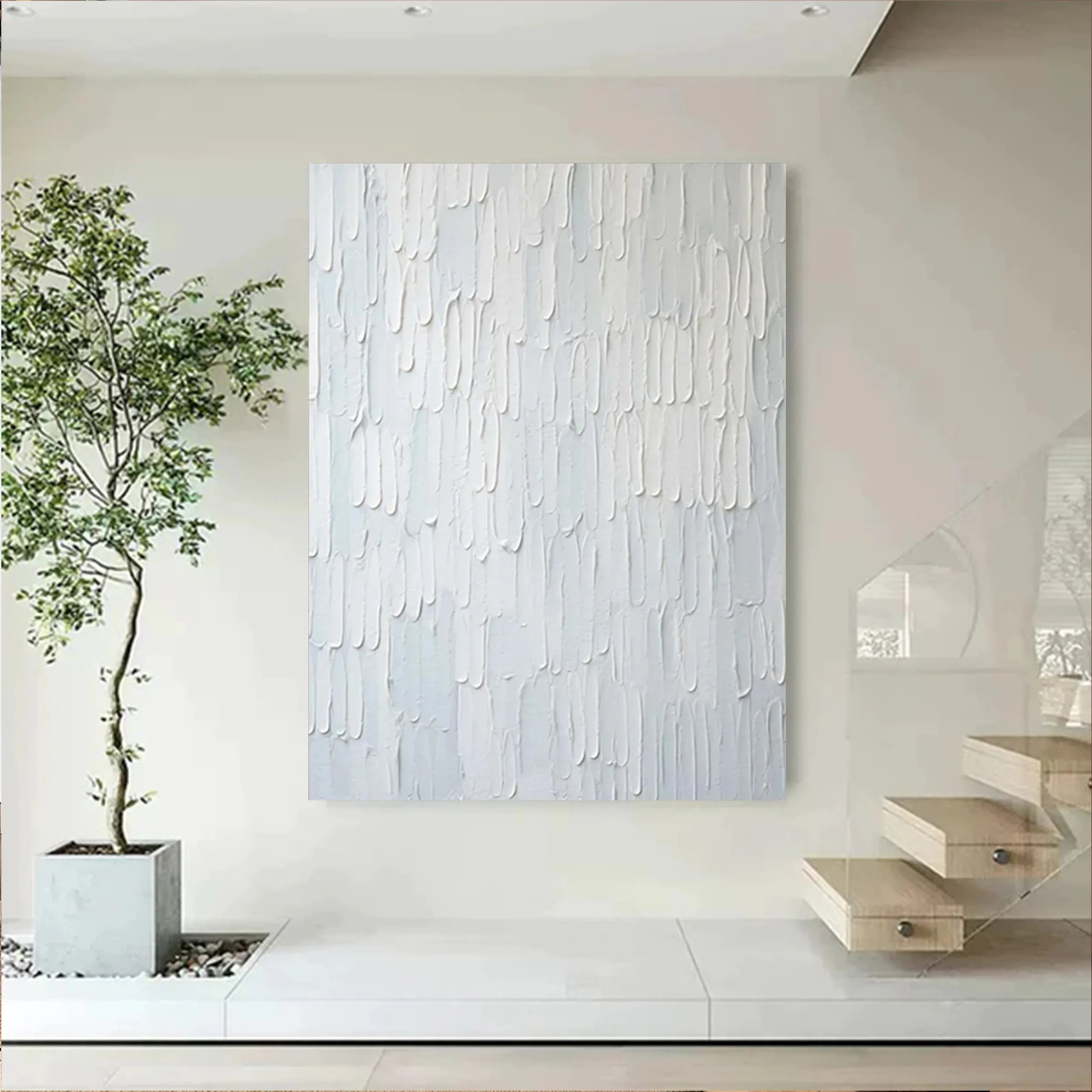 White Minimalist Textured Painting Canvas #MM172