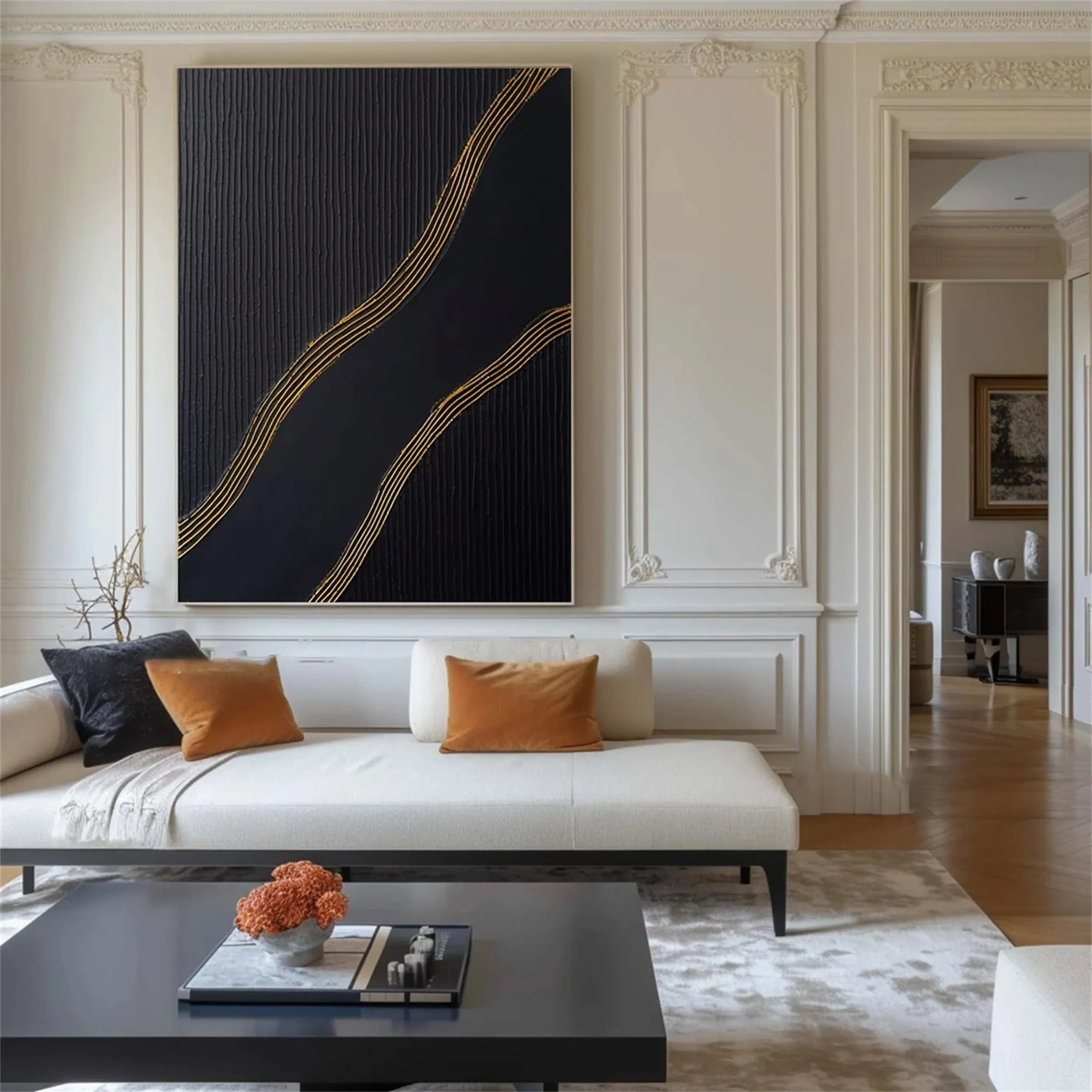 Black Gold Minimalist Textured Painting #MZ084