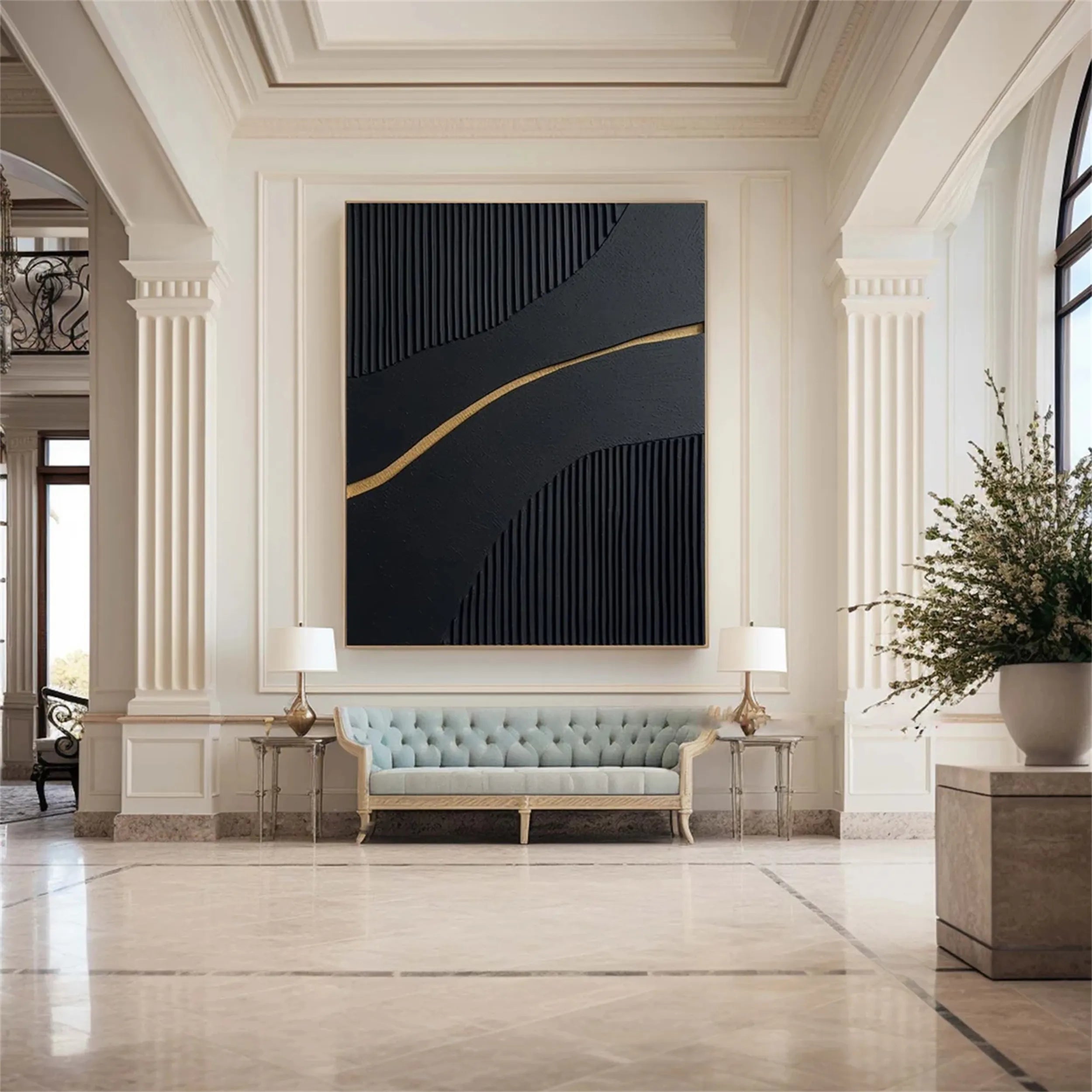 Black Gold Minimalist Textured Painting #MZ085